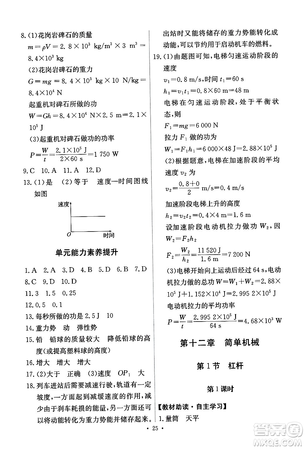 人民教育出版社2024年春能力培養(yǎng)與測(cè)試八年級(jí)物理下冊(cè)人教版答案