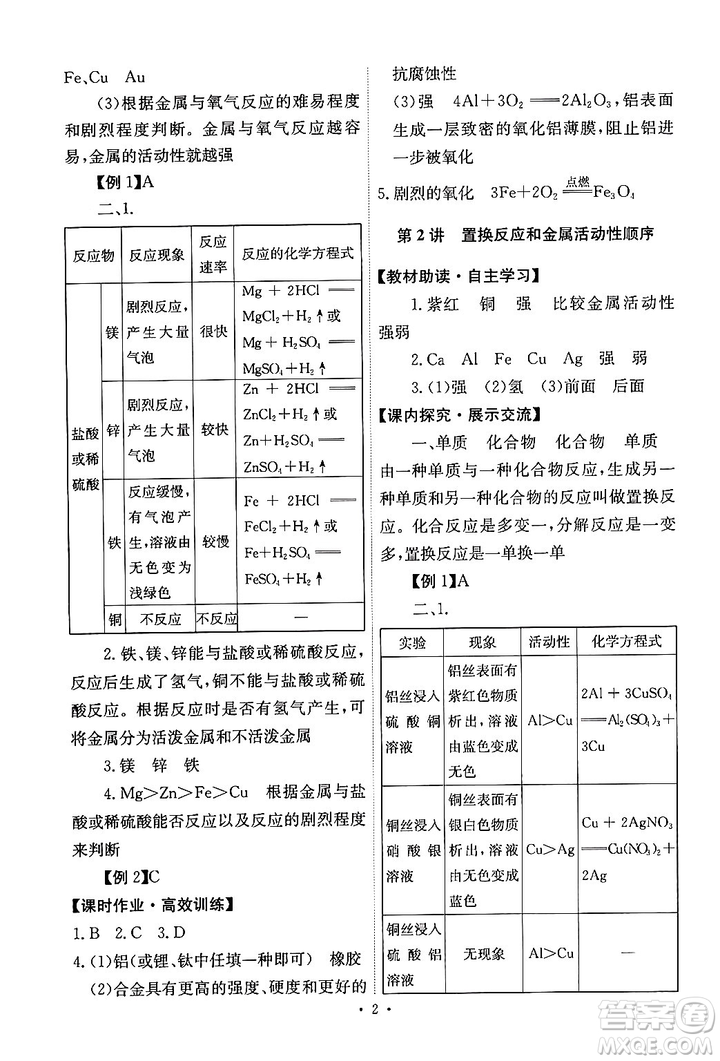 人民教育出版社2024年春能力培養(yǎng)與測(cè)試九年級(jí)化學(xué)下冊(cè)人教版答案