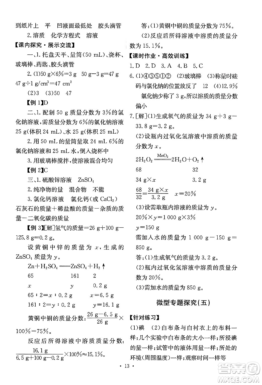 人民教育出版社2024年春能力培養(yǎng)與測(cè)試九年級(jí)化學(xué)下冊(cè)人教版答案