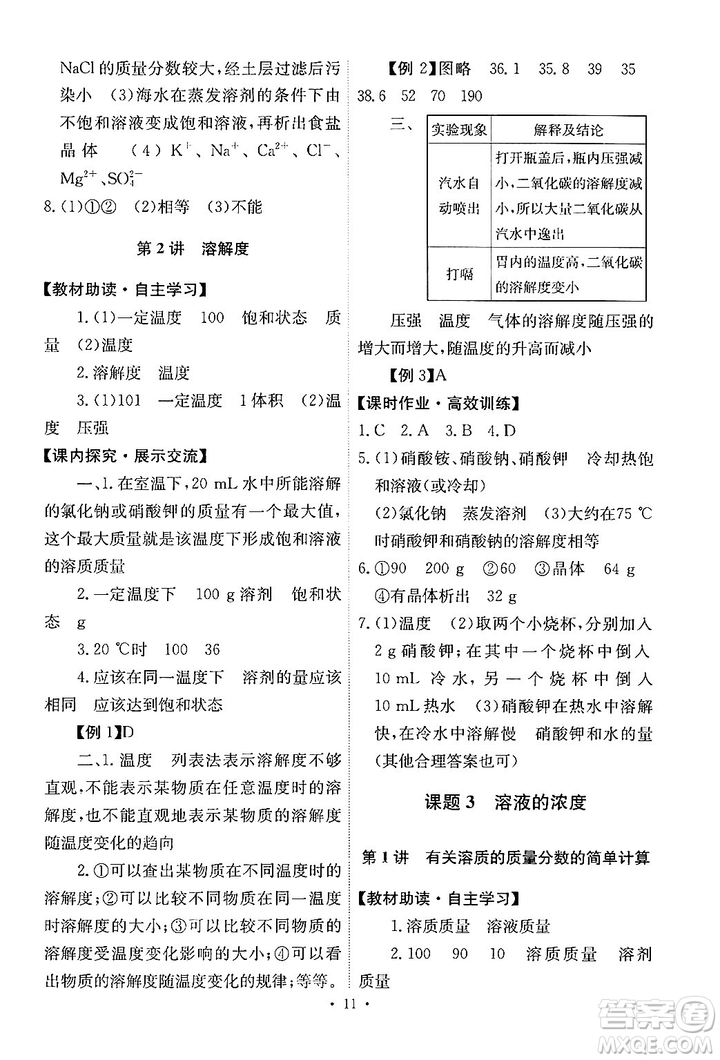 人民教育出版社2024年春能力培養(yǎng)與測(cè)試九年級(jí)化學(xué)下冊(cè)人教版答案