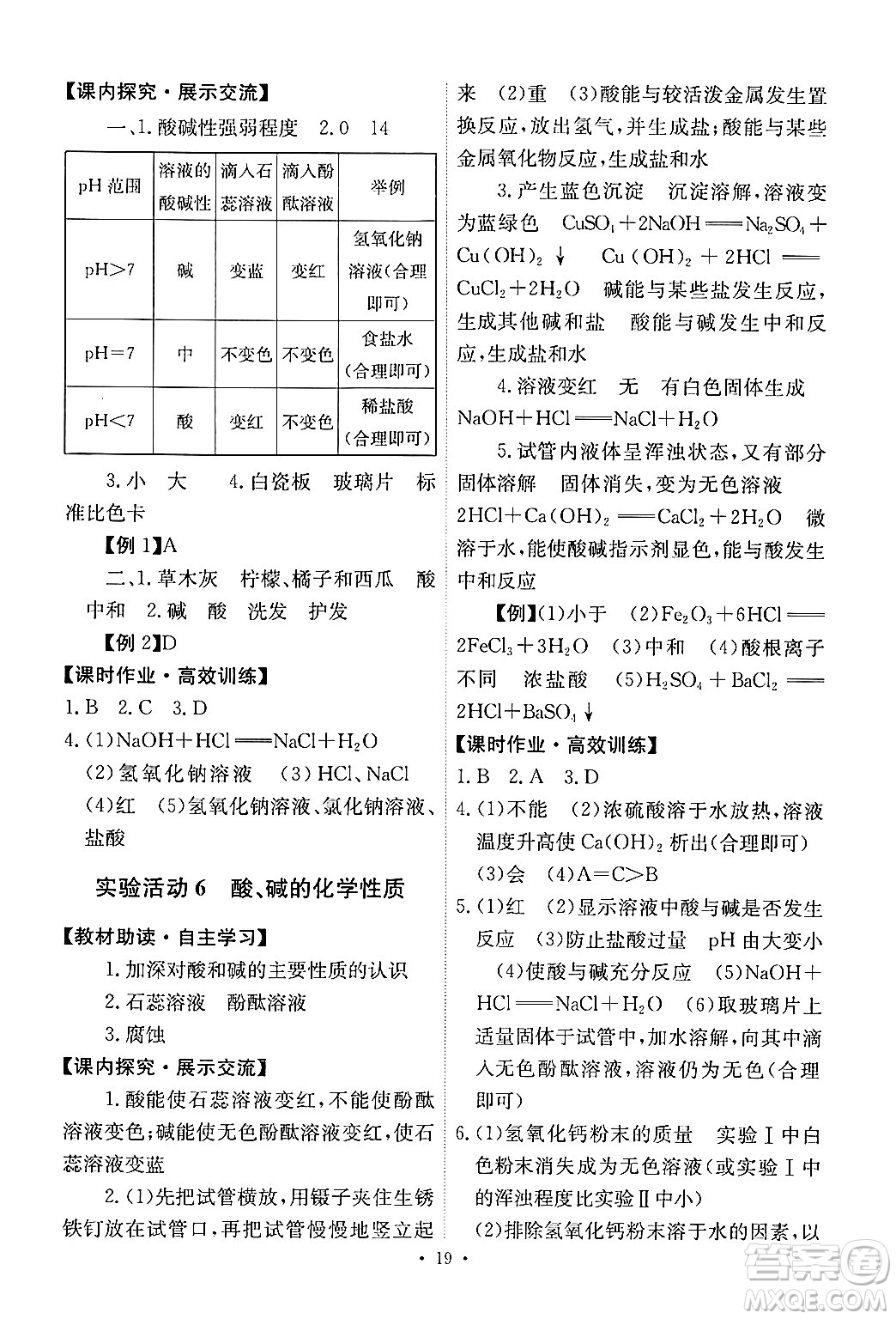 人民教育出版社2024年春能力培養(yǎng)與測(cè)試九年級(jí)化學(xué)下冊(cè)人教版答案