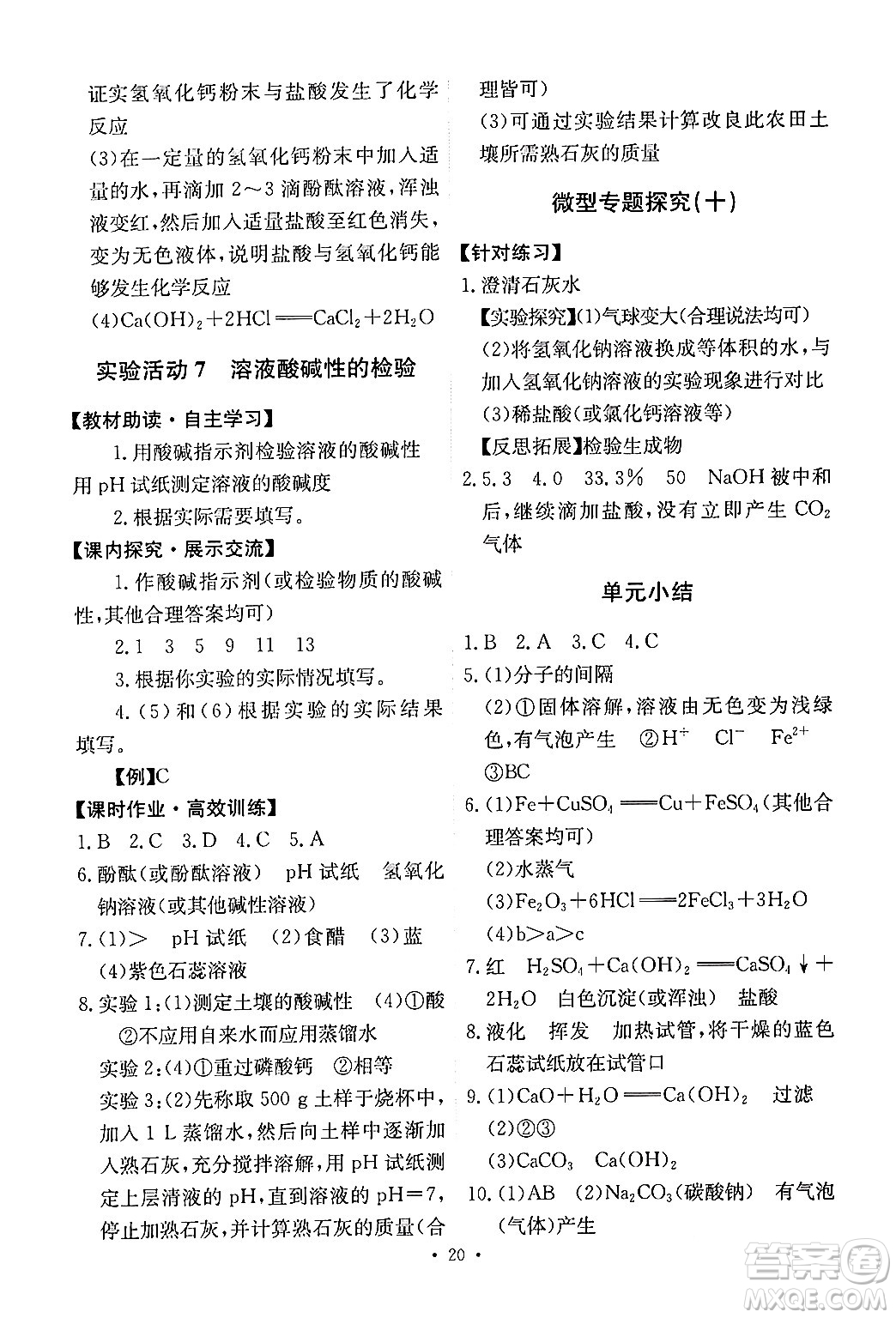 人民教育出版社2024年春能力培養(yǎng)與測(cè)試九年級(jí)化學(xué)下冊(cè)人教版答案