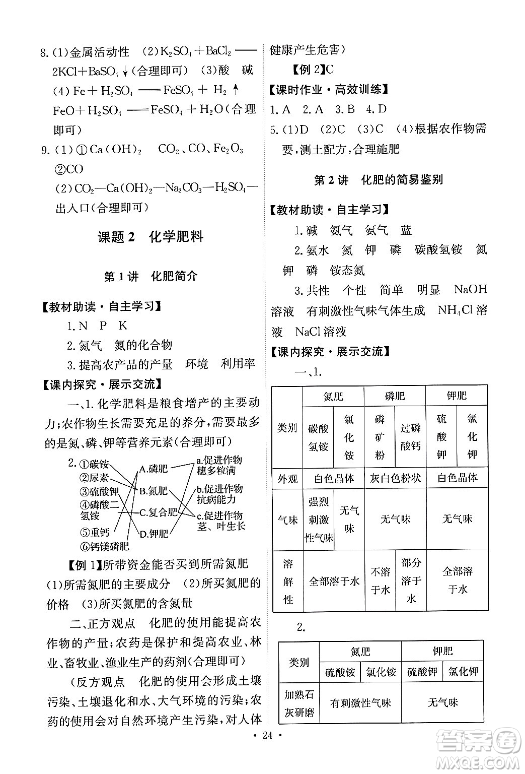 人民教育出版社2024年春能力培養(yǎng)與測(cè)試九年級(jí)化學(xué)下冊(cè)人教版答案