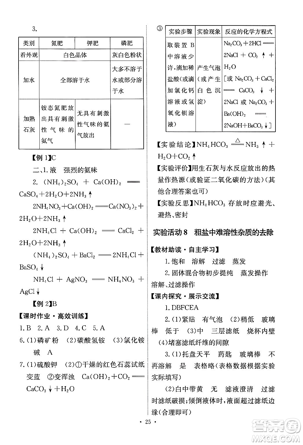 人民教育出版社2024年春能力培養(yǎng)與測(cè)試九年級(jí)化學(xué)下冊(cè)人教版答案