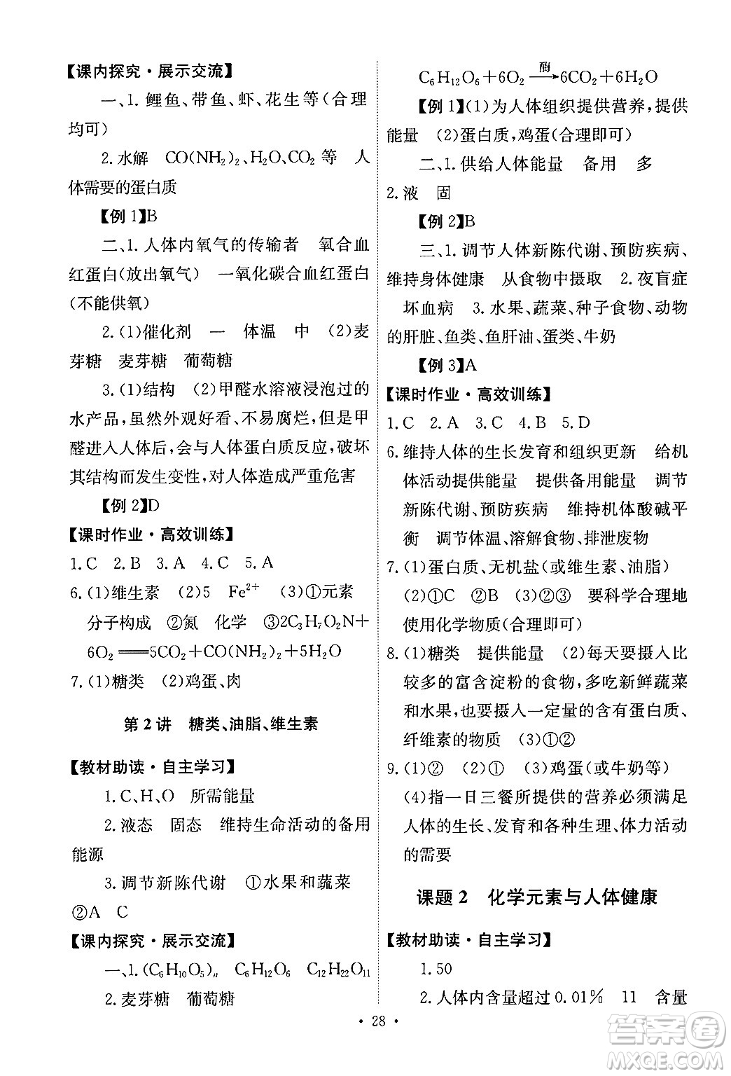 人民教育出版社2024年春能力培養(yǎng)與測(cè)試九年級(jí)化學(xué)下冊(cè)人教版答案