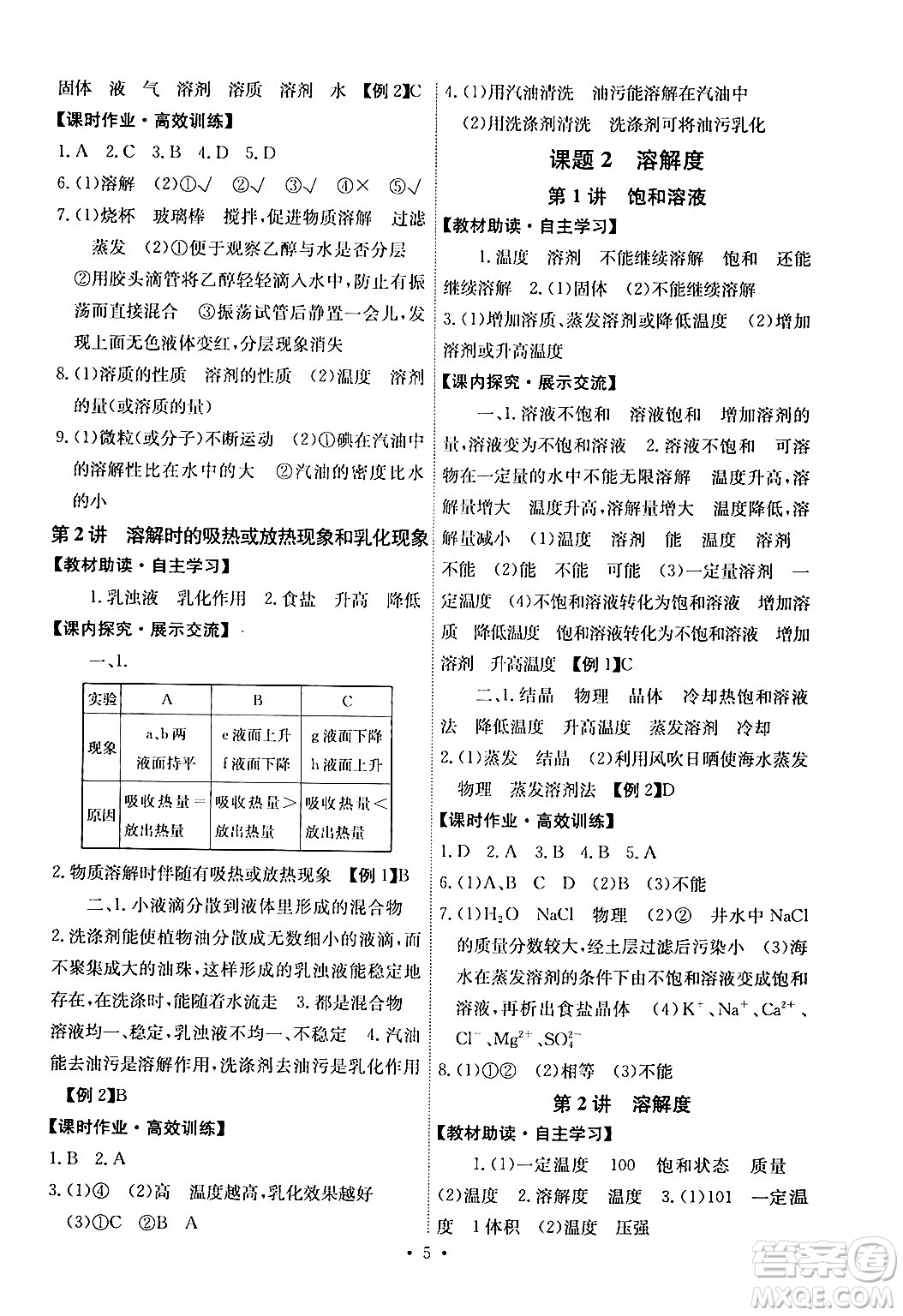 人民教育出版社2024年春能力培養(yǎng)與測(cè)試九年級(jí)化學(xué)下冊(cè)人教版湖南專版答案