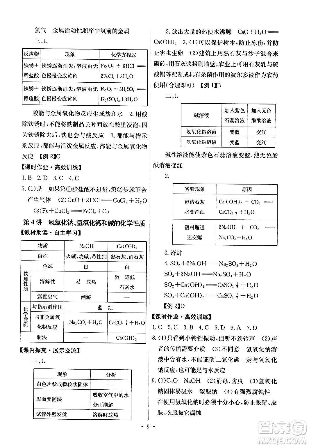 人民教育出版社2024年春能力培養(yǎng)與測(cè)試九年級(jí)化學(xué)下冊(cè)人教版湖南專版答案