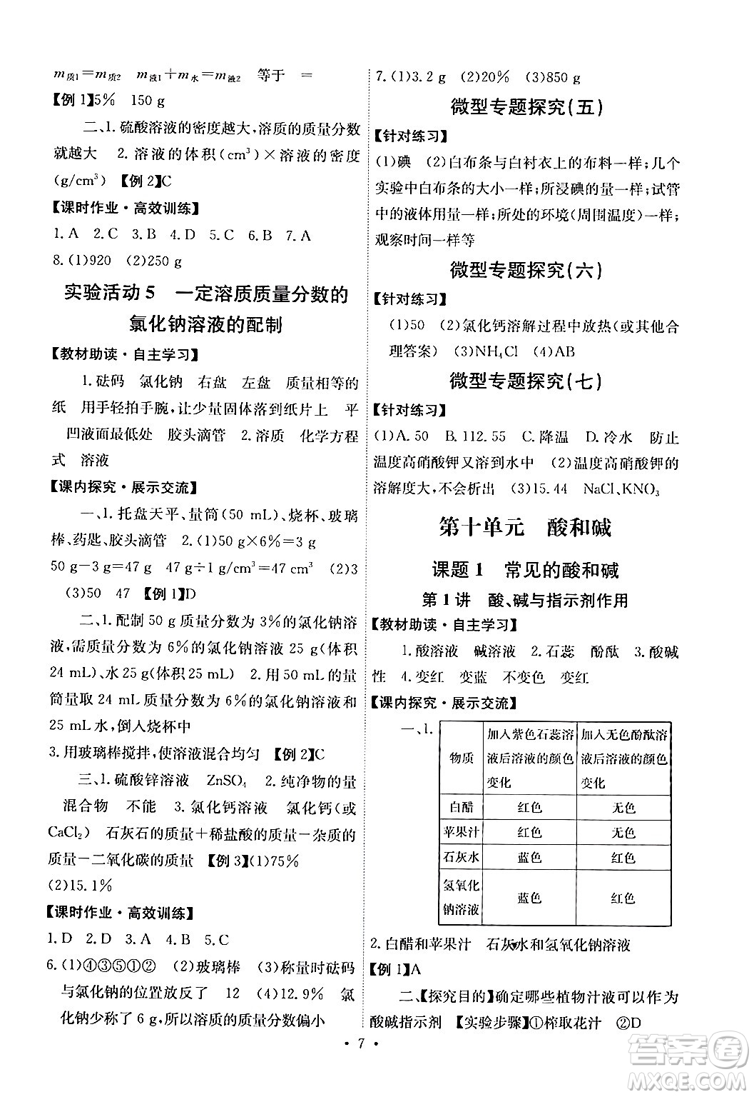 人民教育出版社2024年春能力培養(yǎng)與測(cè)試九年級(jí)化學(xué)下冊(cè)人教版湖南專版答案