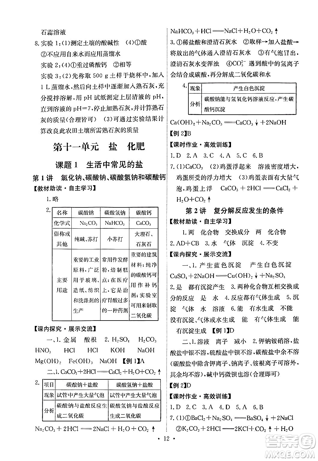 人民教育出版社2024年春能力培養(yǎng)與測(cè)試九年級(jí)化學(xué)下冊(cè)人教版湖南專版答案