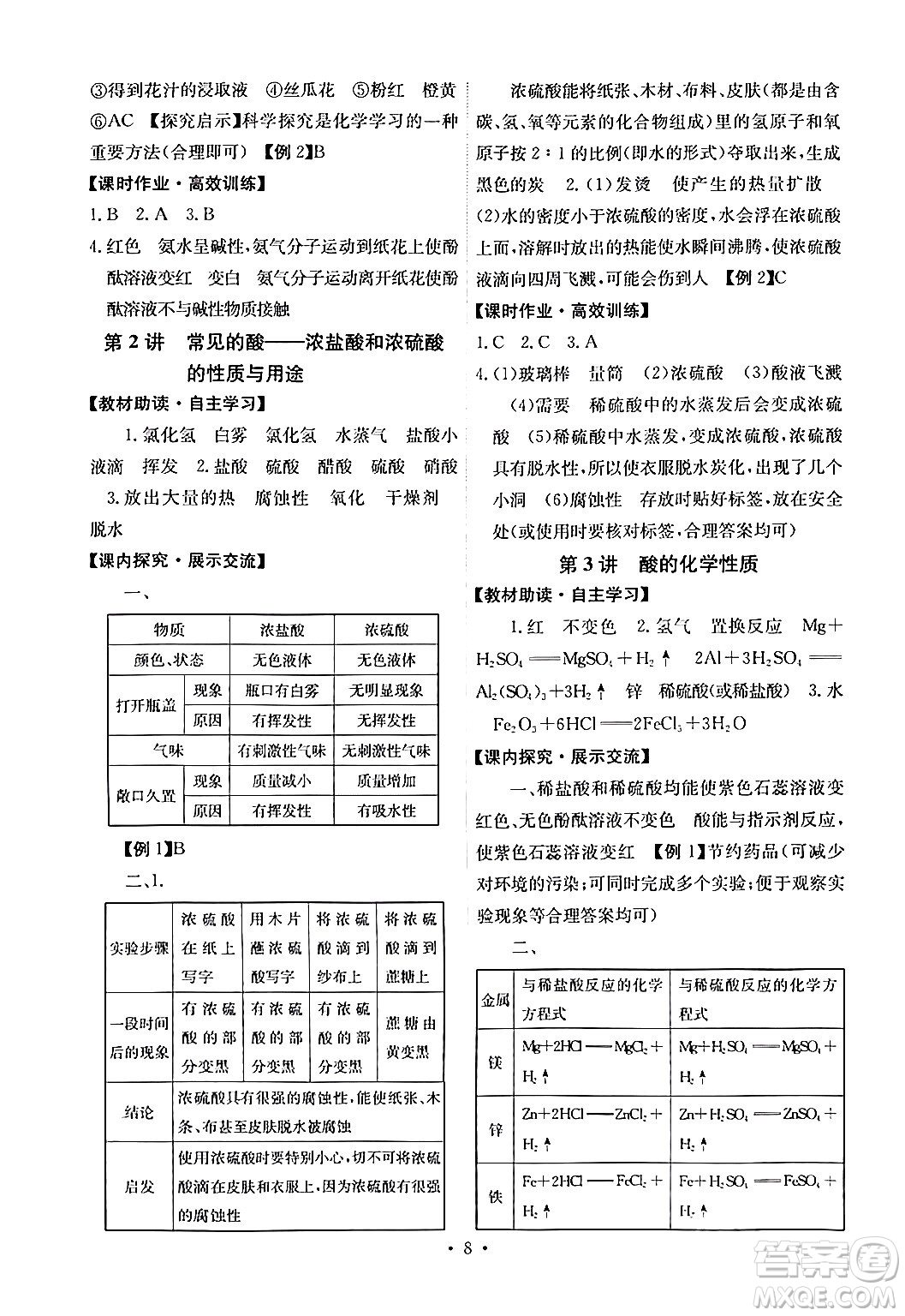 人民教育出版社2024年春能力培養(yǎng)與測(cè)試九年級(jí)化學(xué)下冊(cè)人教版湖南專版答案