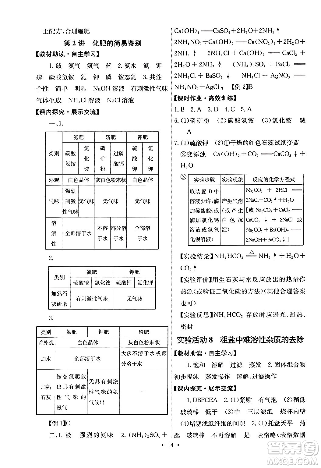 人民教育出版社2024年春能力培養(yǎng)與測(cè)試九年級(jí)化學(xué)下冊(cè)人教版湖南專版答案