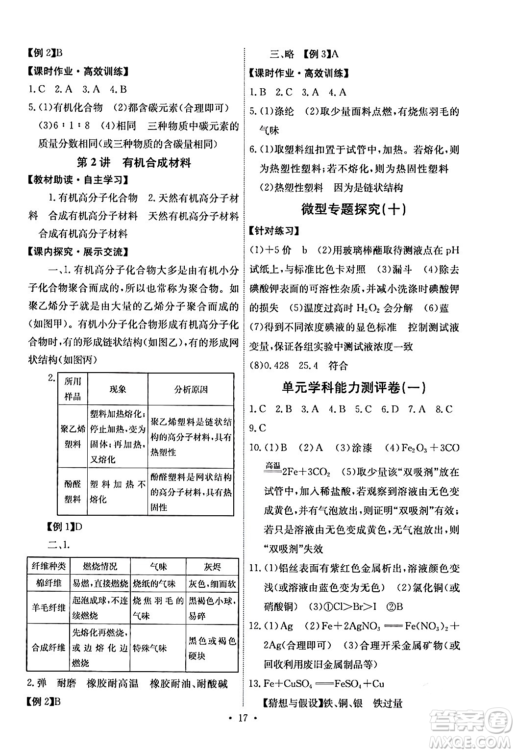 人民教育出版社2024年春能力培養(yǎng)與測(cè)試九年級(jí)化學(xué)下冊(cè)人教版湖南專版答案