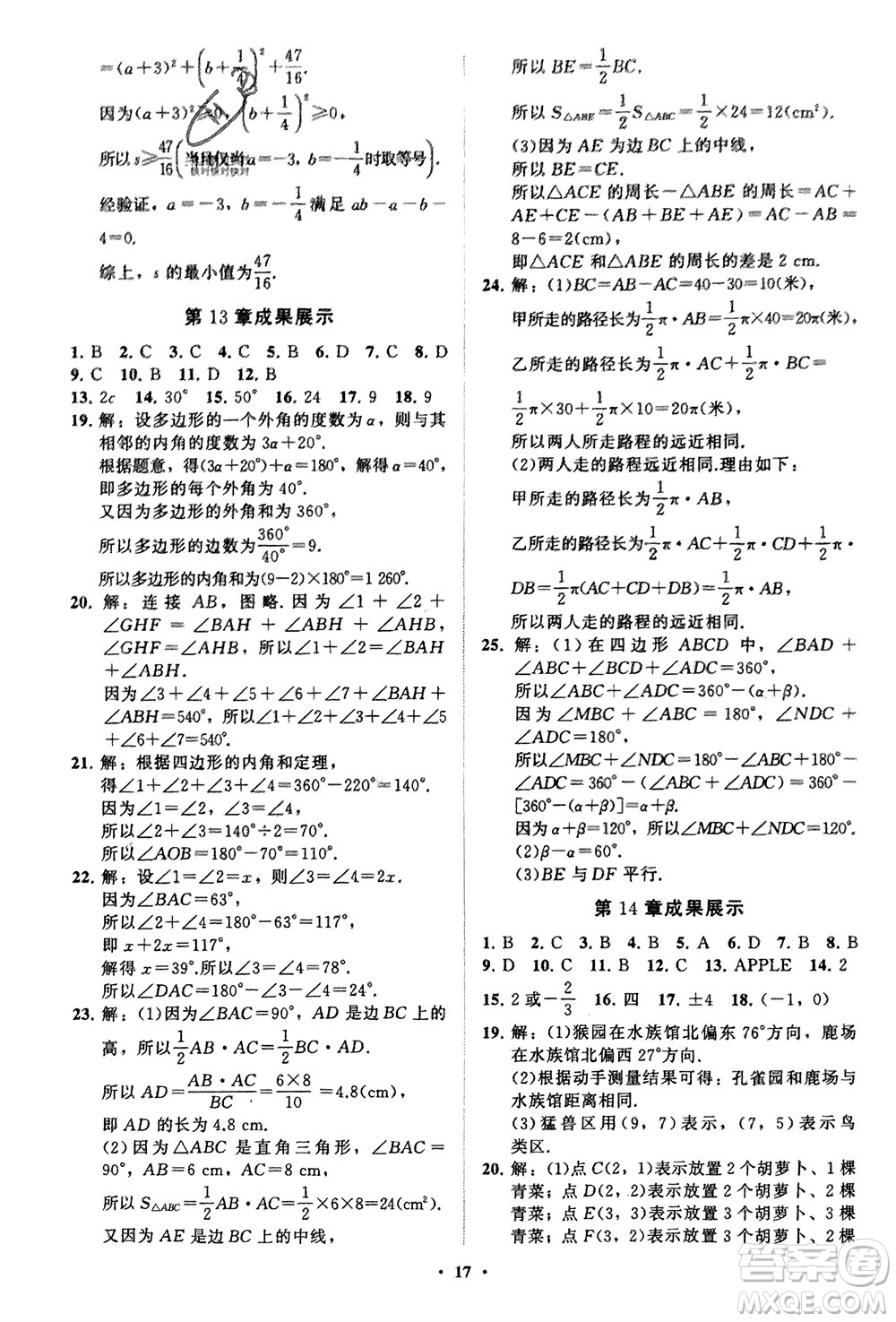 山東教育出版社2024年春初中同步練習(xí)冊分層卷七年級數(shù)學(xué)下冊通用版參考答案