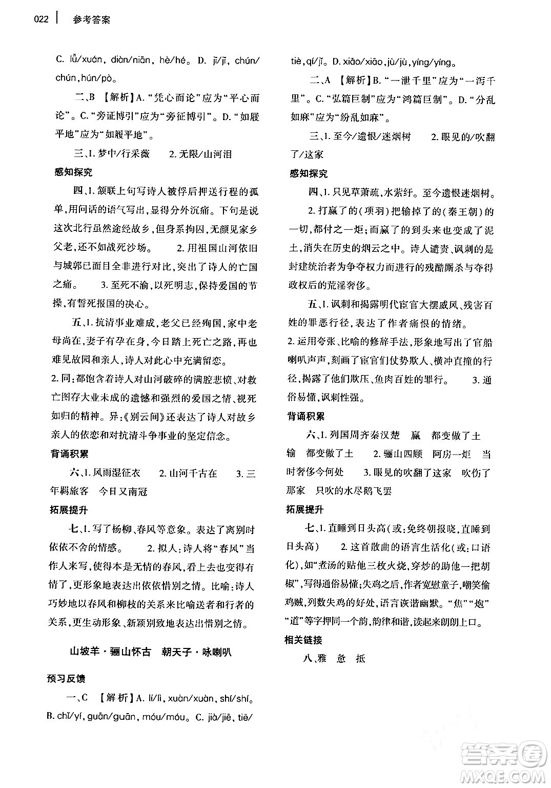 大象出版社2024年春基礎(chǔ)訓(xùn)練九年級語文下冊人教版答案