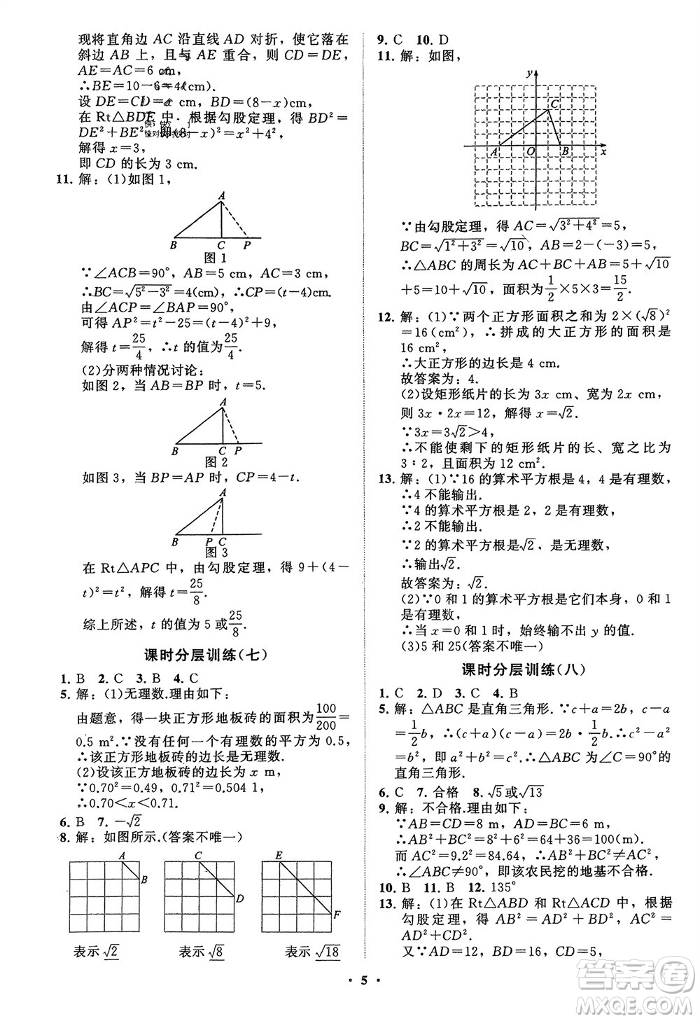 山東教育出版社2024年春初中同步練習(xí)冊(cè)分層卷八年級(jí)數(shù)學(xué)下冊(cè)通用版參考答案