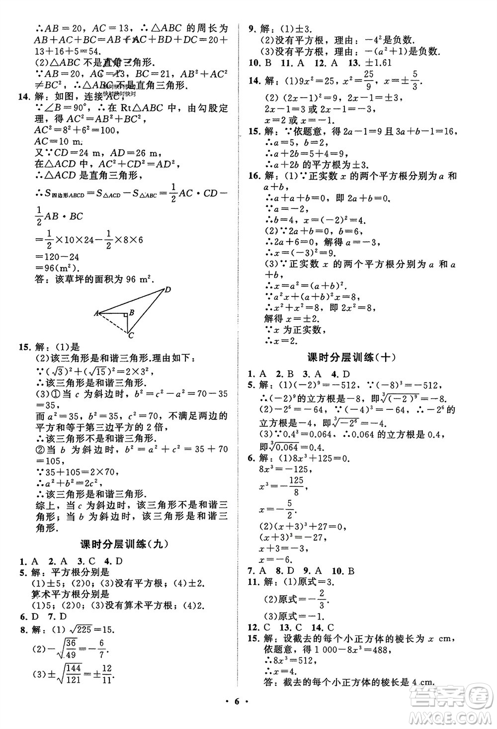 山東教育出版社2024年春初中同步練習(xí)冊(cè)分層卷八年級(jí)數(shù)學(xué)下冊(cè)通用版參考答案