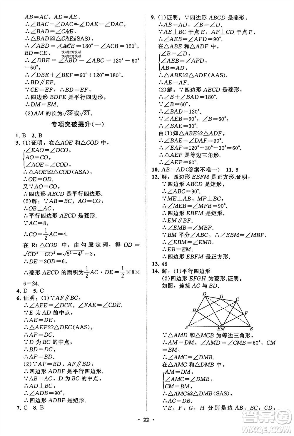 山東教育出版社2024年春初中同步練習(xí)冊(cè)分層卷八年級(jí)數(shù)學(xué)下冊(cè)通用版參考答案