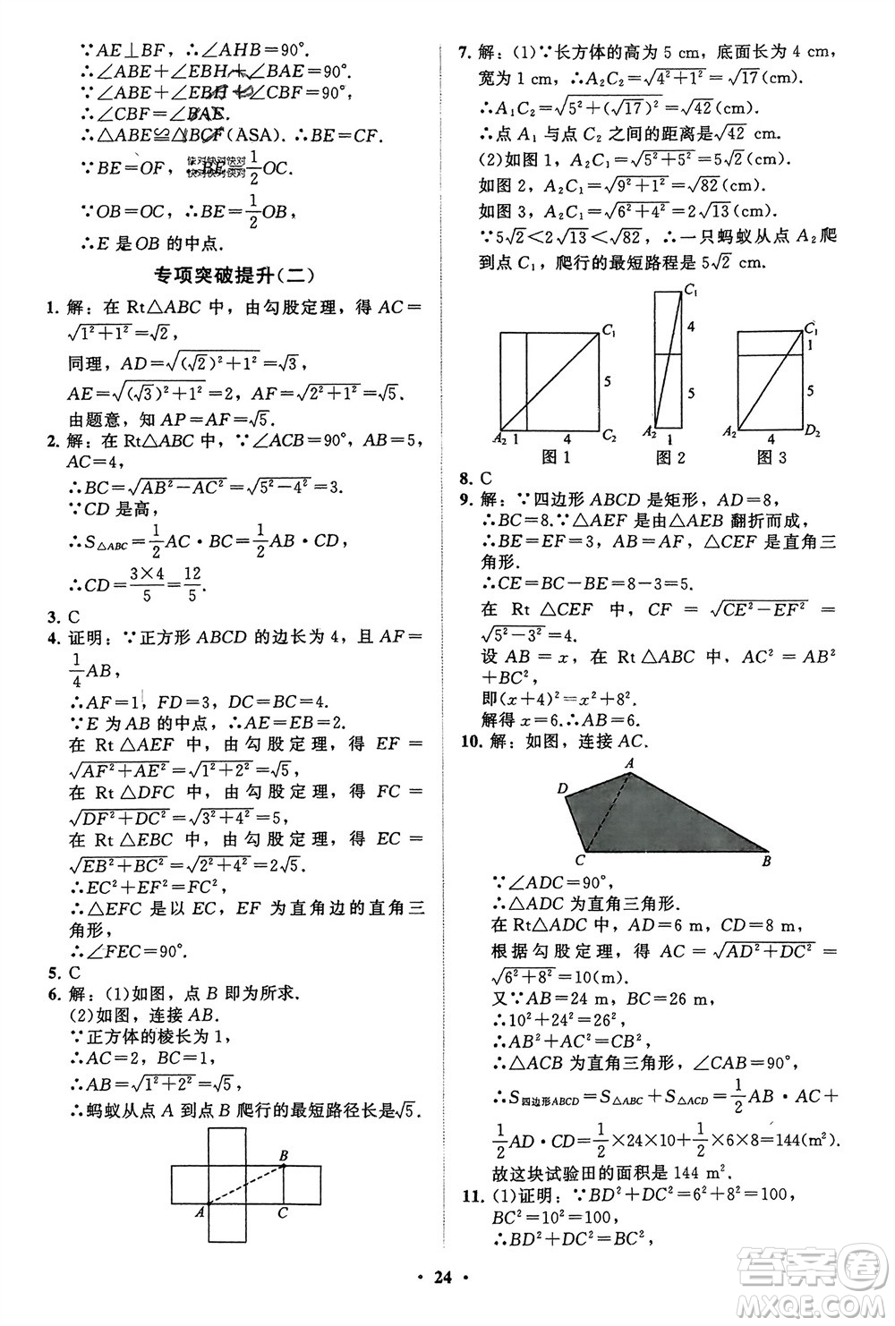 山東教育出版社2024年春初中同步練習(xí)冊(cè)分層卷八年級(jí)數(shù)學(xué)下冊(cè)通用版參考答案