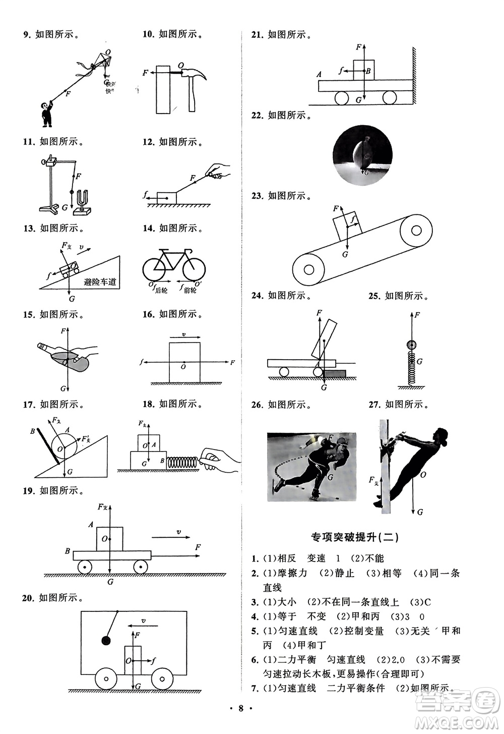 山東教育出版社2024年春初中同步練習(xí)冊(cè)分層卷八年級(jí)物理下冊(cè)五四學(xué)制魯科版參考答案