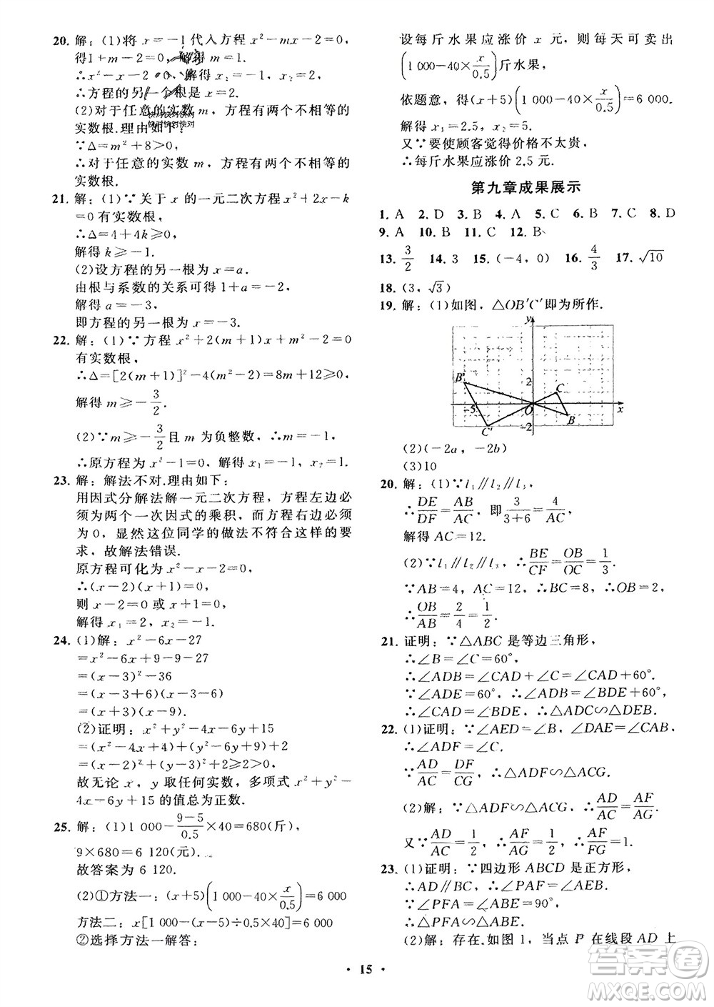 山東教育出版社2024年春初中同步練習(xí)冊(cè)分層卷八年級(jí)數(shù)學(xué)下冊(cè)五四學(xué)制魯教版參考答案