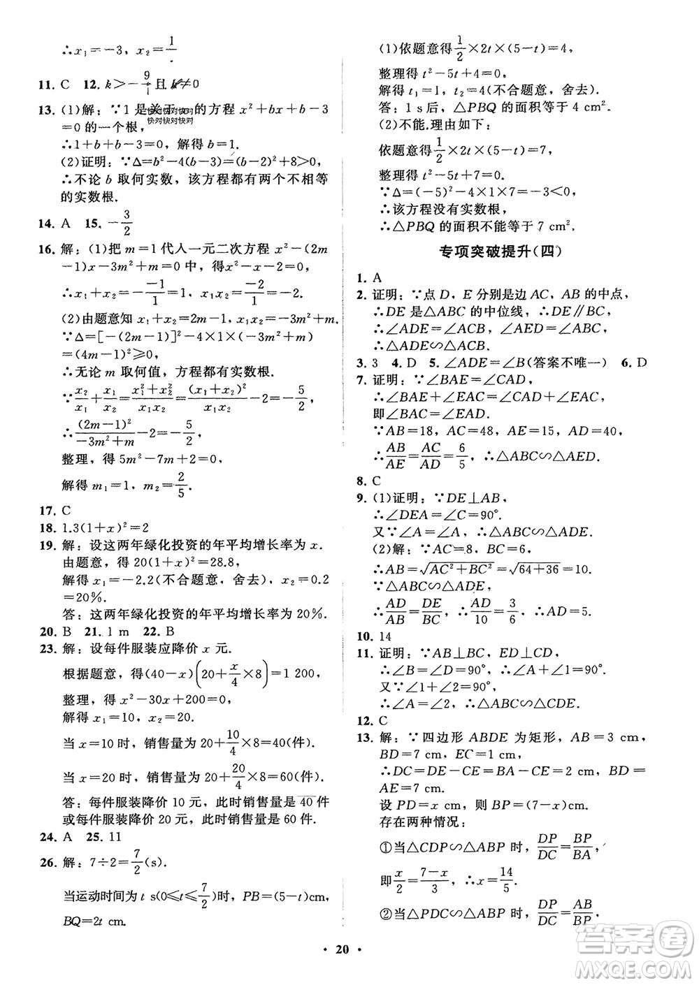 山東教育出版社2024年春初中同步練習(xí)冊(cè)分層卷八年級(jí)數(shù)學(xué)下冊(cè)五四學(xué)制魯教版參考答案