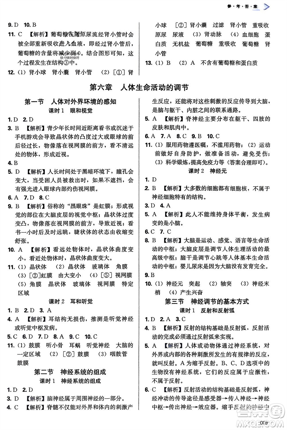 天津教育出版社2024年春學(xué)習(xí)質(zhì)量監(jiān)測七年級生物下冊人教版參考答案