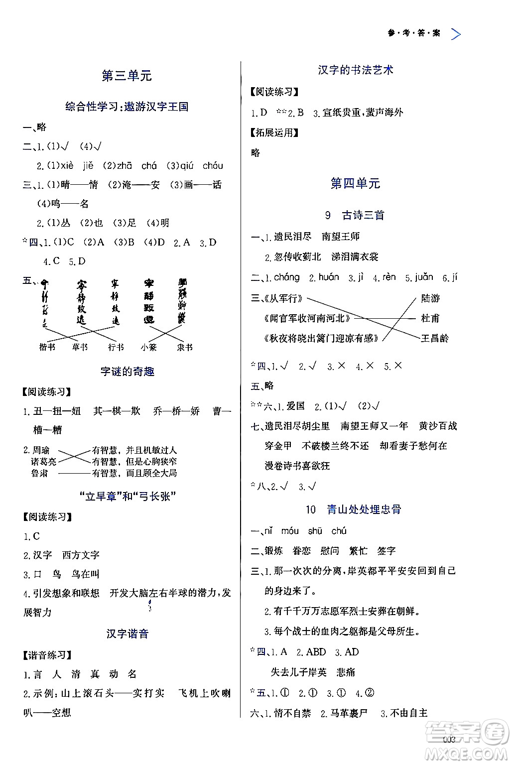 天津教育出版社2024年春學(xué)習(xí)質(zhì)量監(jiān)測(cè)五年級(jí)語文下冊(cè)人教版答案