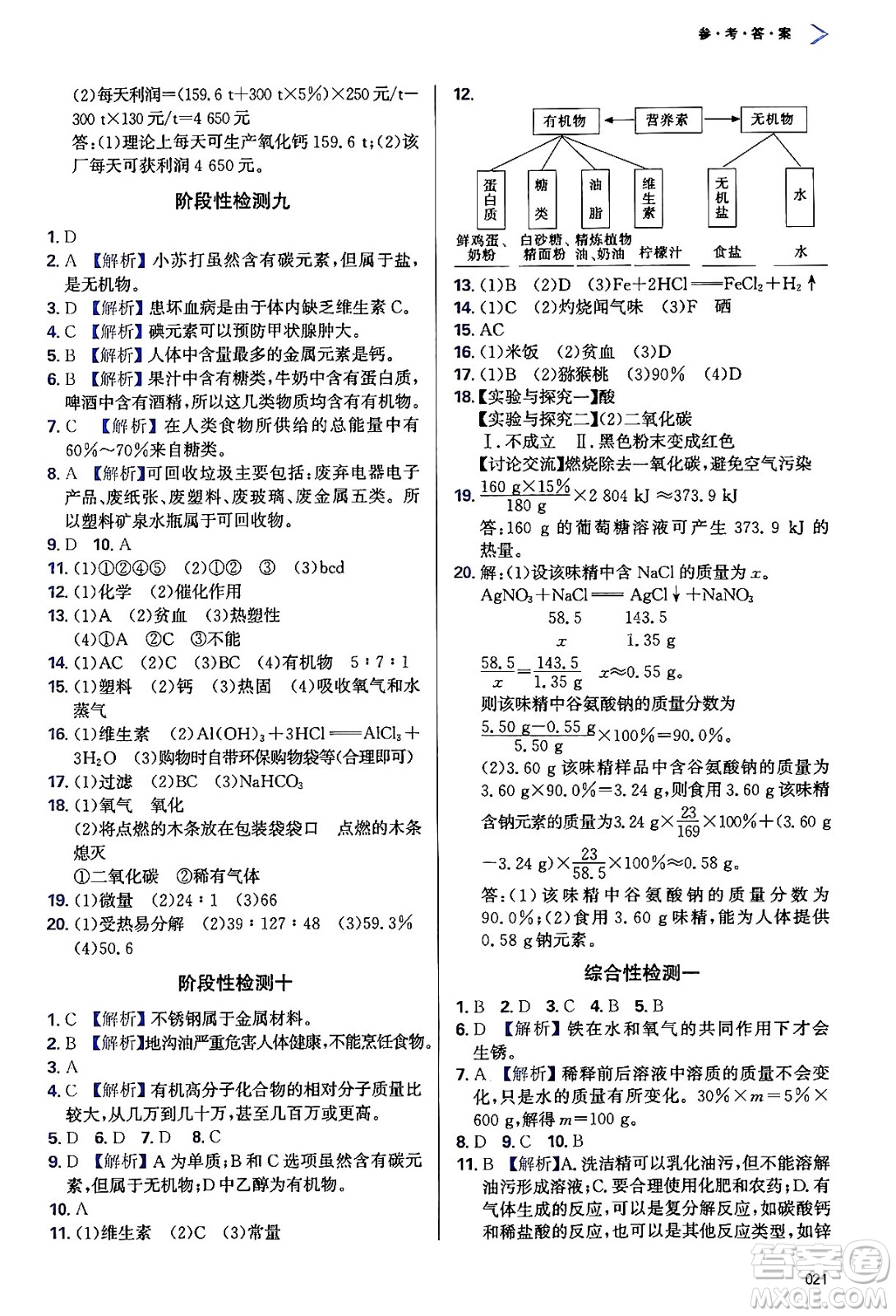 天津教育出版社2024年春學(xué)習(xí)質(zhì)量監(jiān)測(cè)九年級(jí)化學(xué)下冊(cè)人教版答案