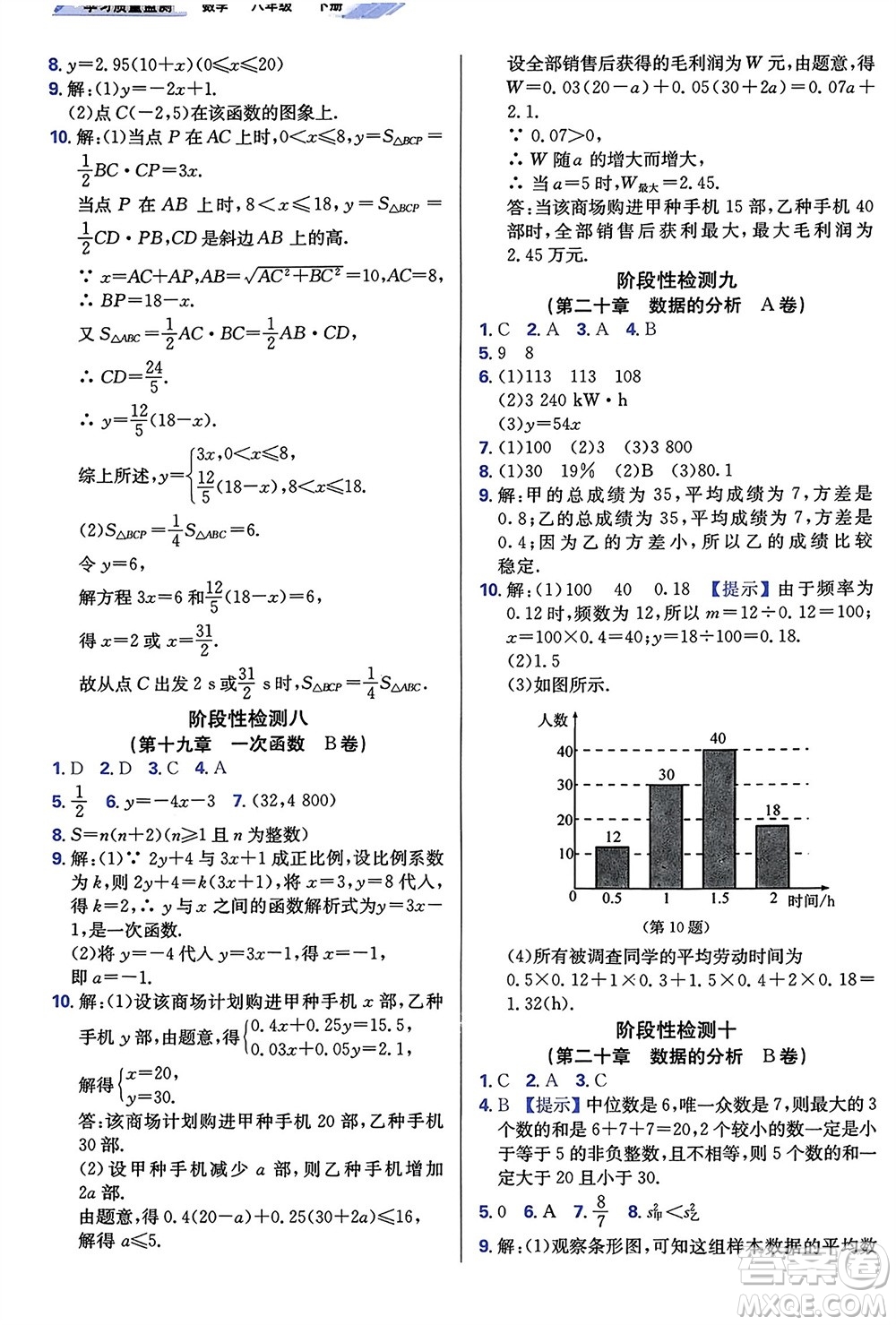 天津教育出版社2024年春學習質量監(jiān)測八年級數(shù)學下冊人教版參考答案