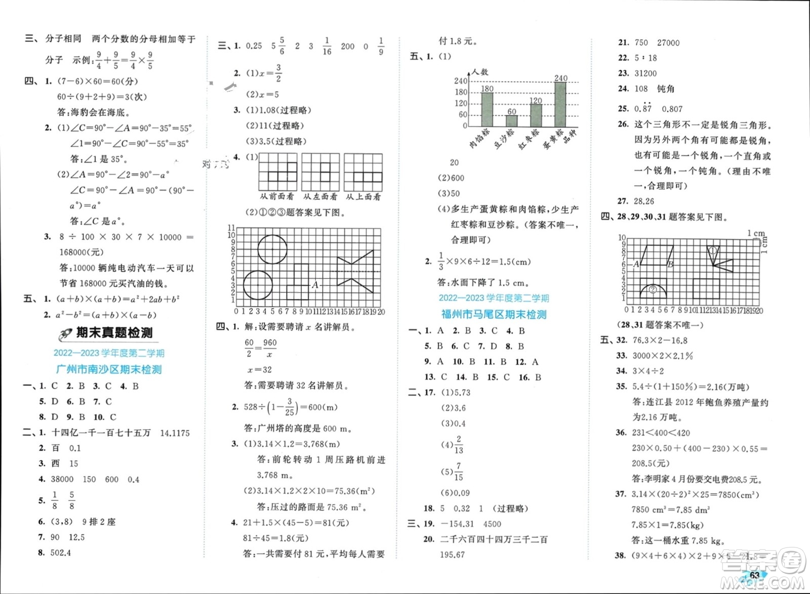 西安出版社2024年春53全優(yōu)卷六年級數(shù)學(xué)下冊人教版參考答案