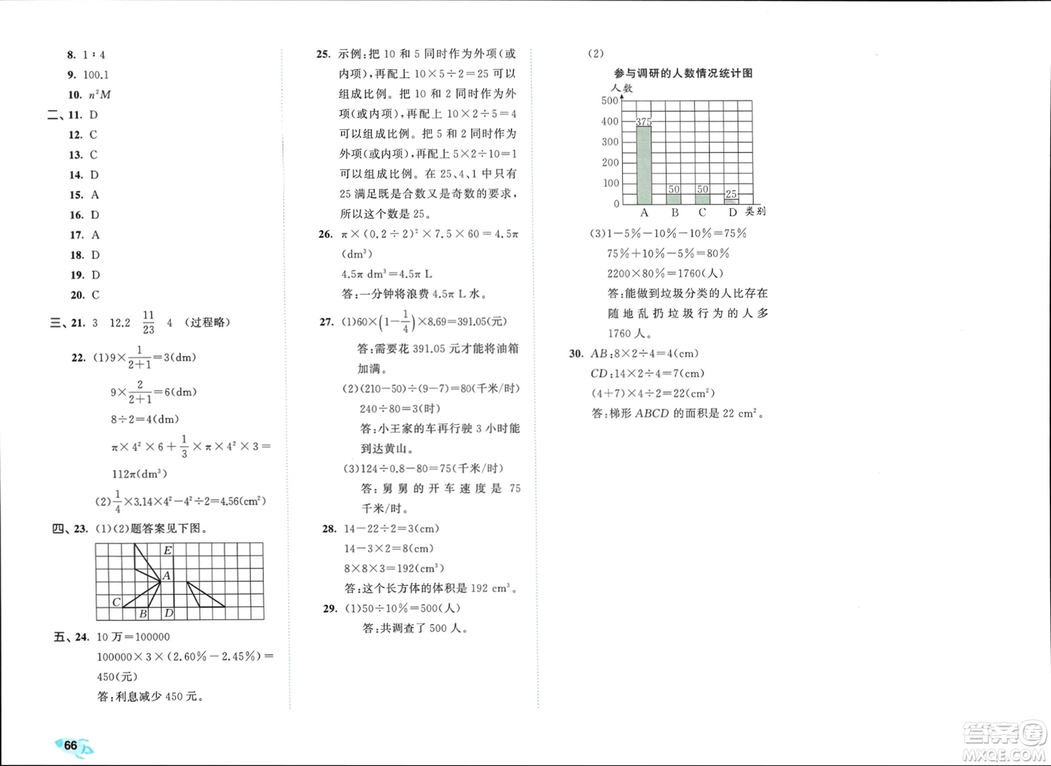 西安出版社2024年春53全優(yōu)卷六年級數(shù)學(xué)下冊人教版參考答案