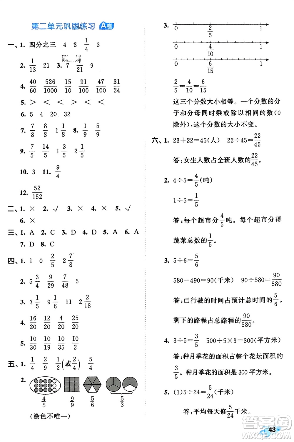 西安出版社2024年春53全優(yōu)卷五年級(jí)數(shù)學(xué)下冊(cè)青島版參考答案