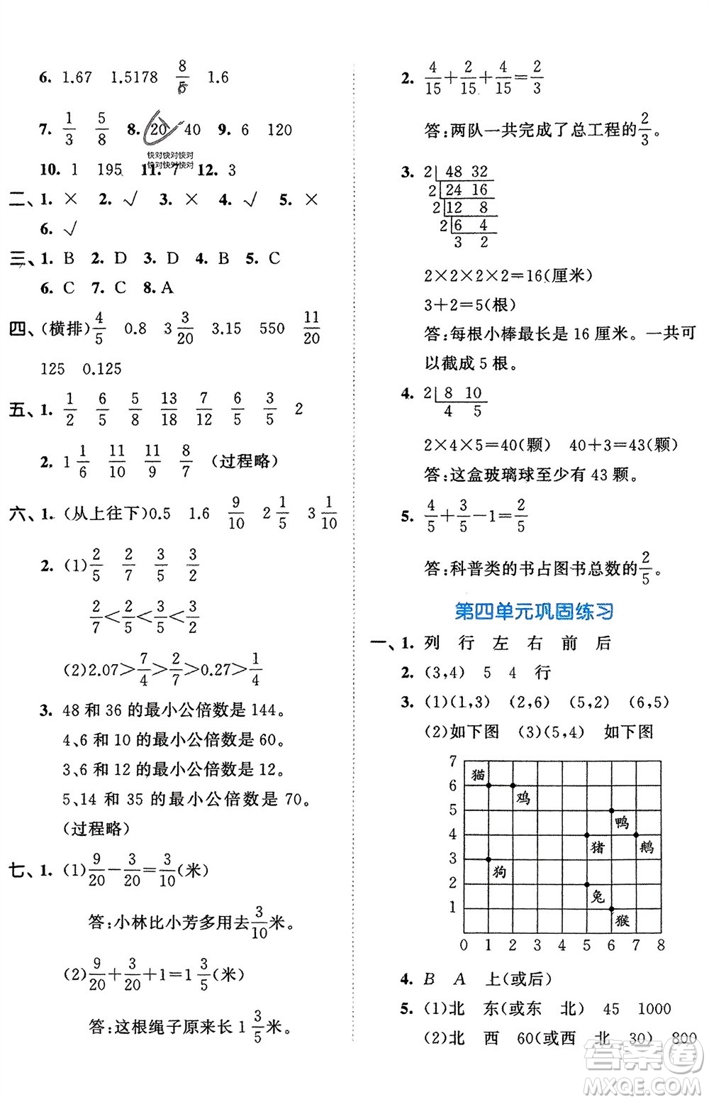 西安出版社2024年春53全優(yōu)卷五年級(jí)數(shù)學(xué)下冊(cè)青島版參考答案