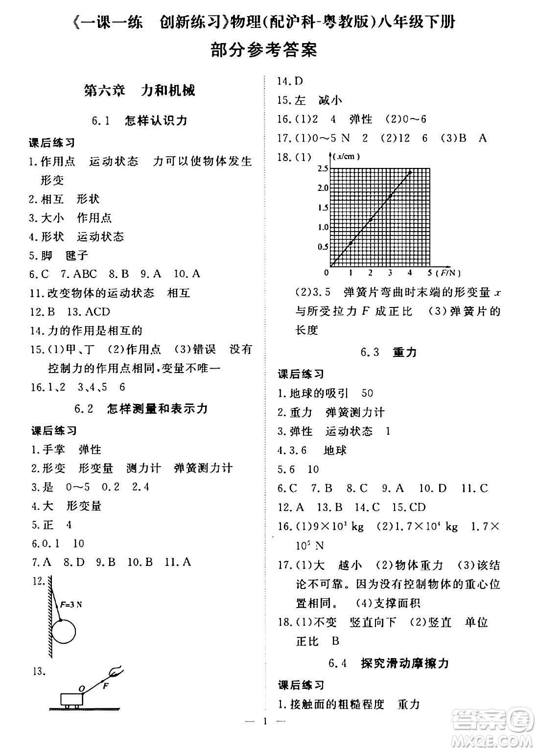 江西人民出版社2024年春一課一練創(chuàng)新練習(xí)八年級(jí)物理下冊(cè)滬粵版答案