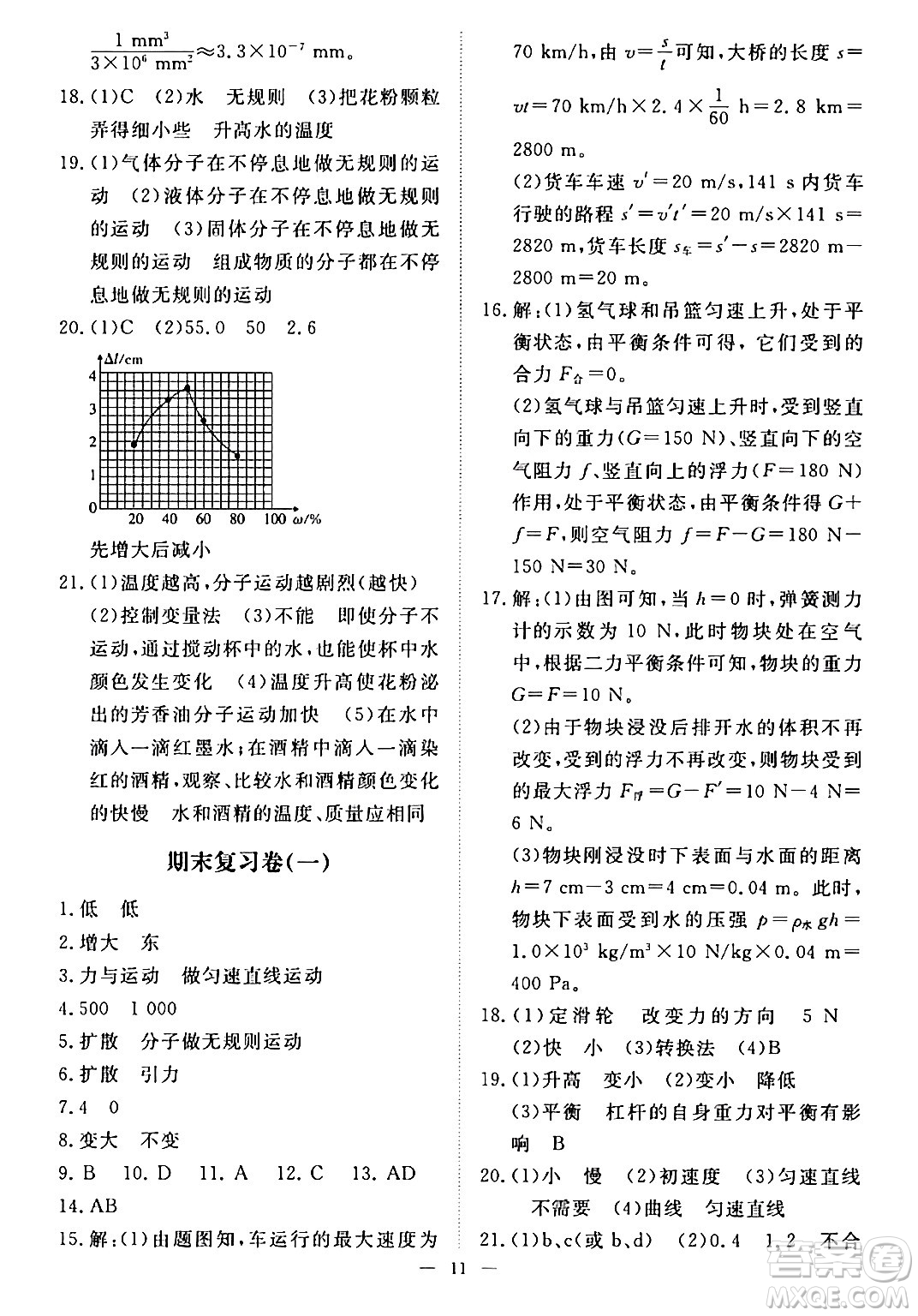 江西人民出版社2024年春一課一練創(chuàng)新練習(xí)八年級(jí)物理下冊(cè)滬粵版答案