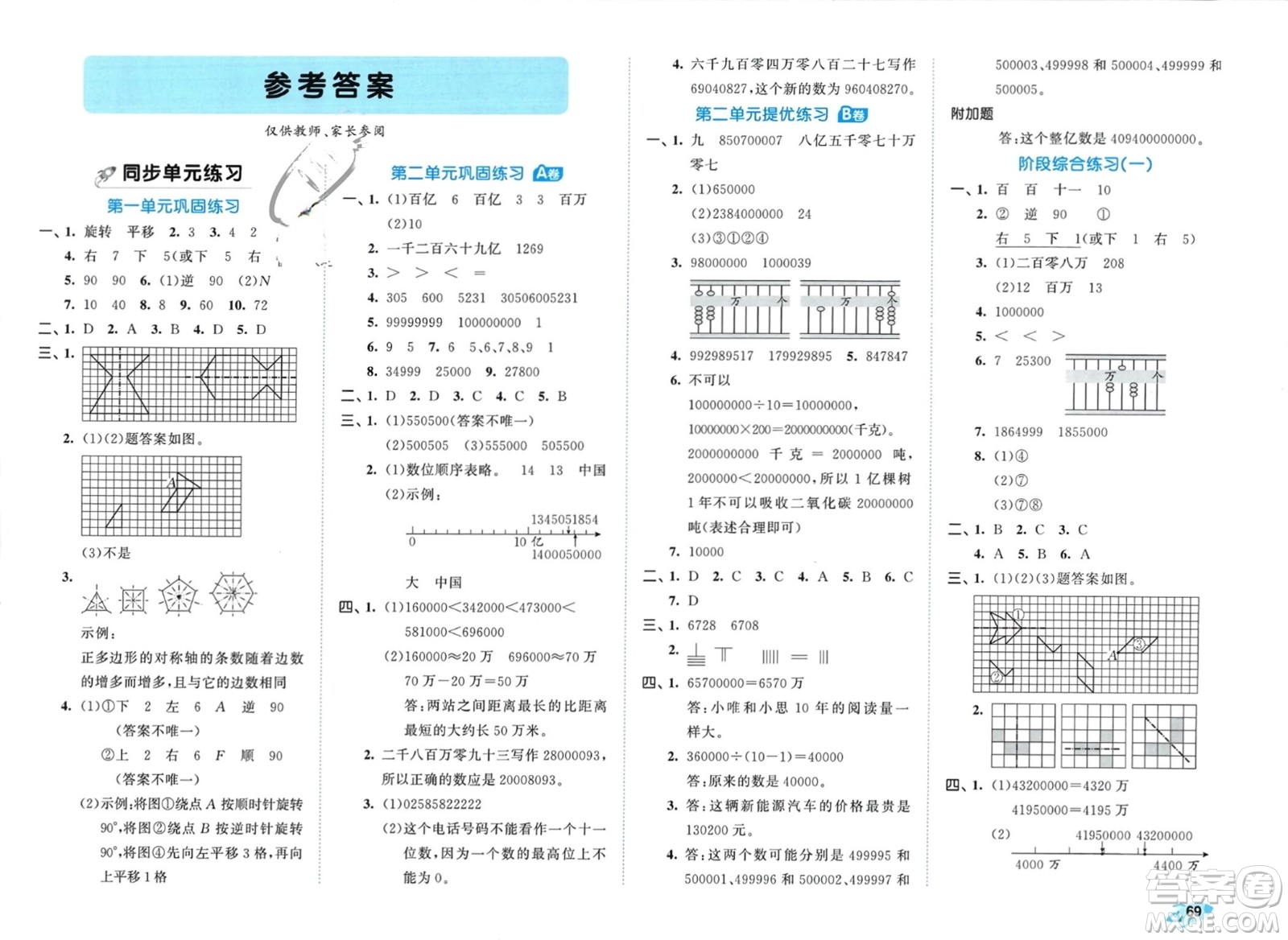 西安出版社2024年春53全優(yōu)卷四年級數(shù)學(xué)下冊蘇教版參考答案