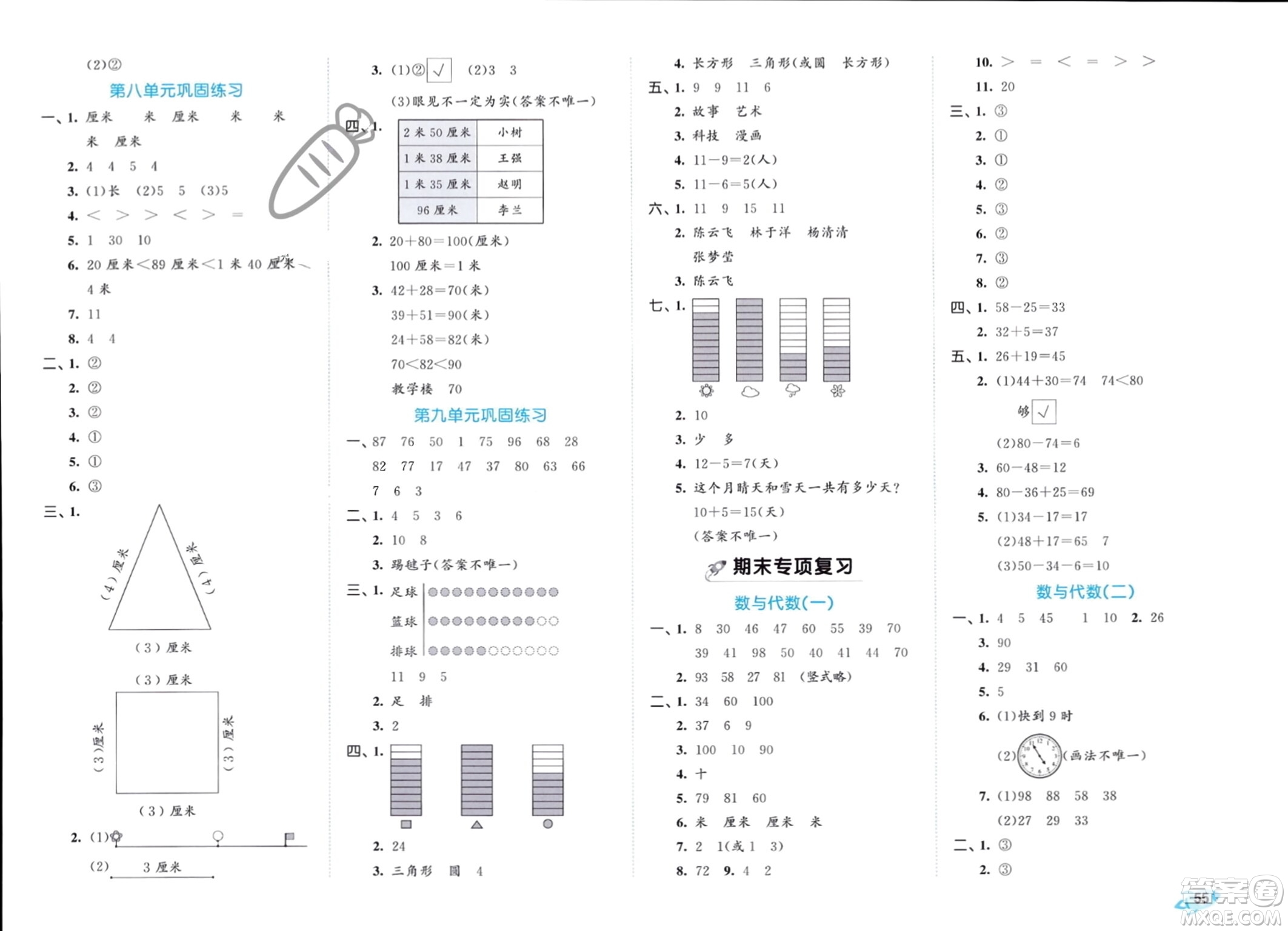 西安出版社2024年春53全優(yōu)卷一年級數(shù)學下冊青島版參考答案