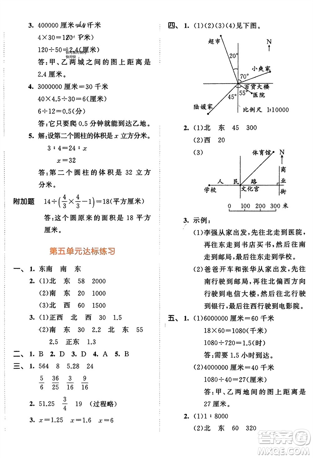 教育科學(xué)出版社2024年春53天天練六年級數(shù)學(xué)下冊蘇教版參考答案