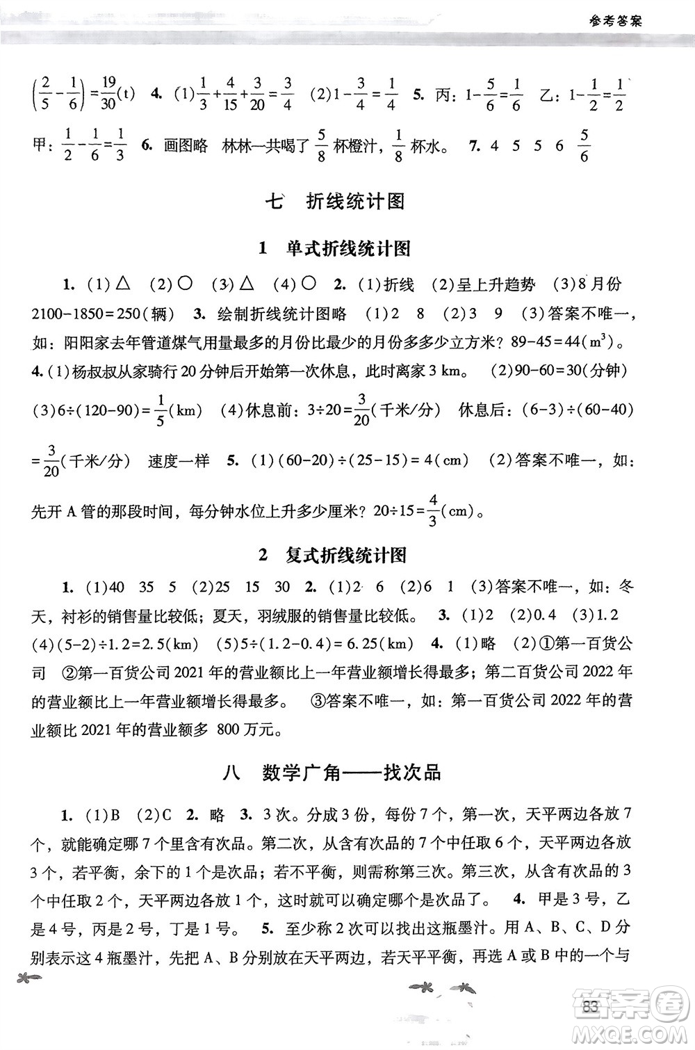 人民教育出版社2024年春新課程學(xué)習(xí)輔導(dǎo)五年級數(shù)學(xué)下冊人教版參考答案