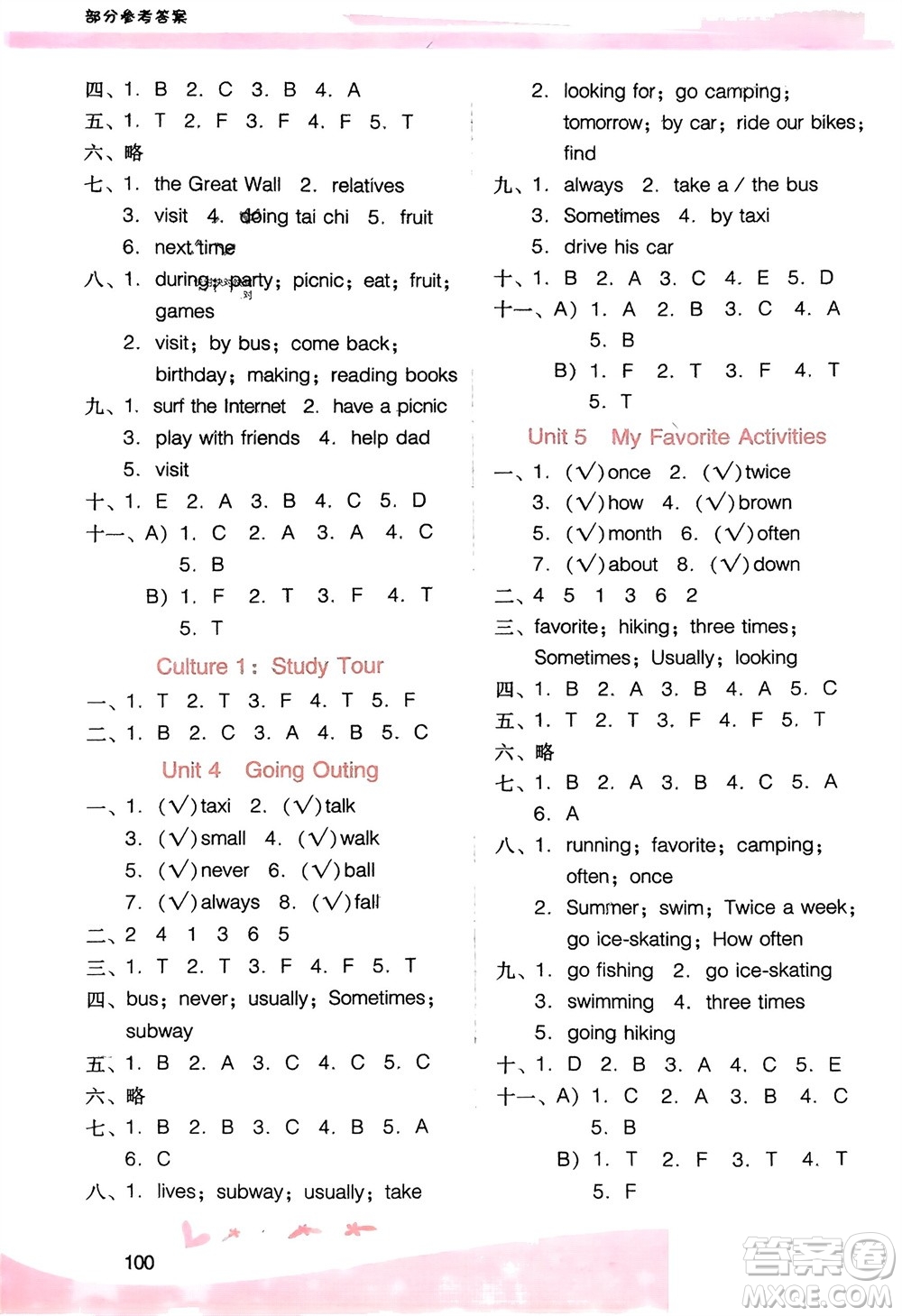 廣西師范大學出版社2024年春新課程學習輔導五年級英語下冊粵人版參考答案