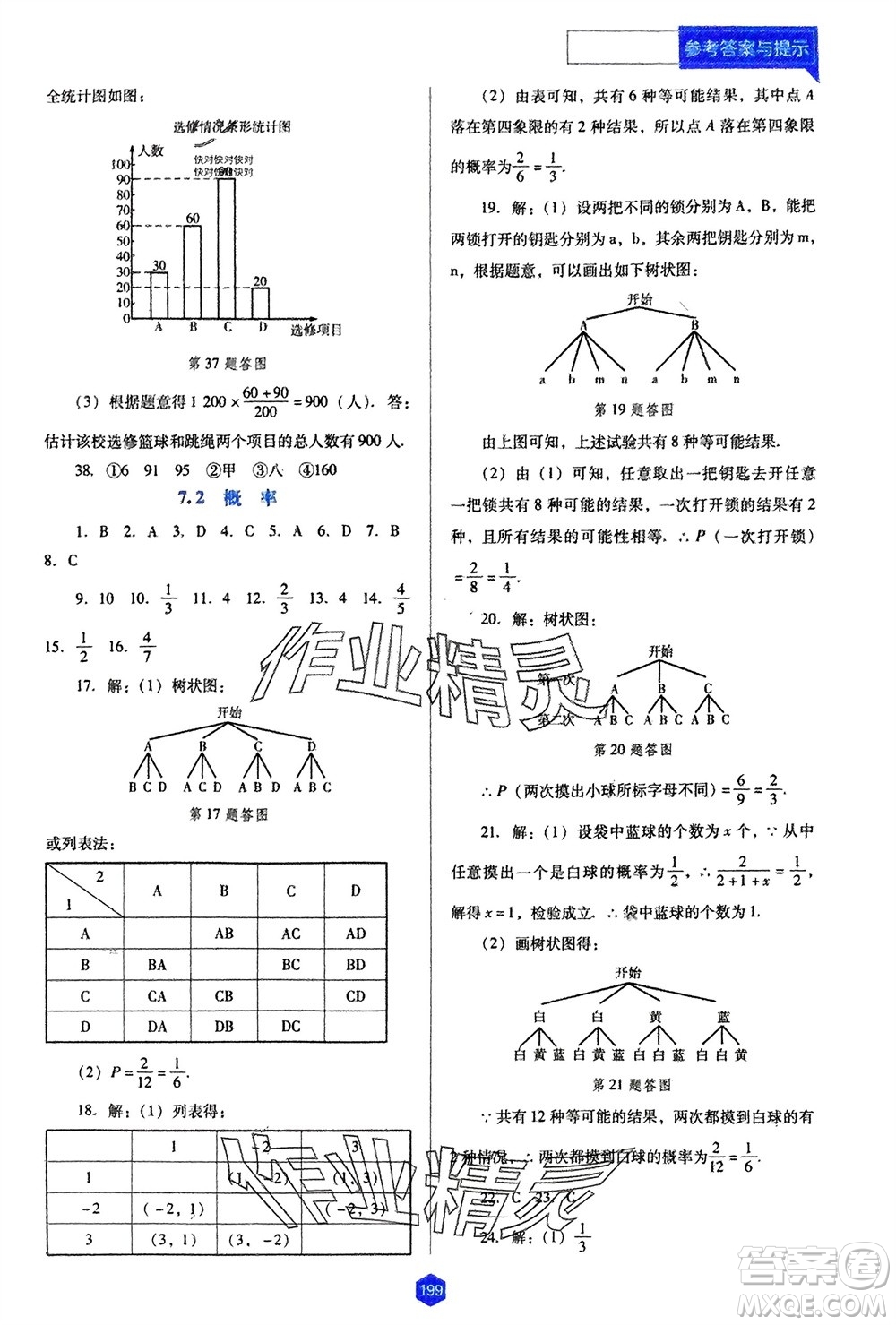 遼海出版社2024年春新課程能力培養(yǎng)九年級數學下冊人教版D版大連專版參考答案