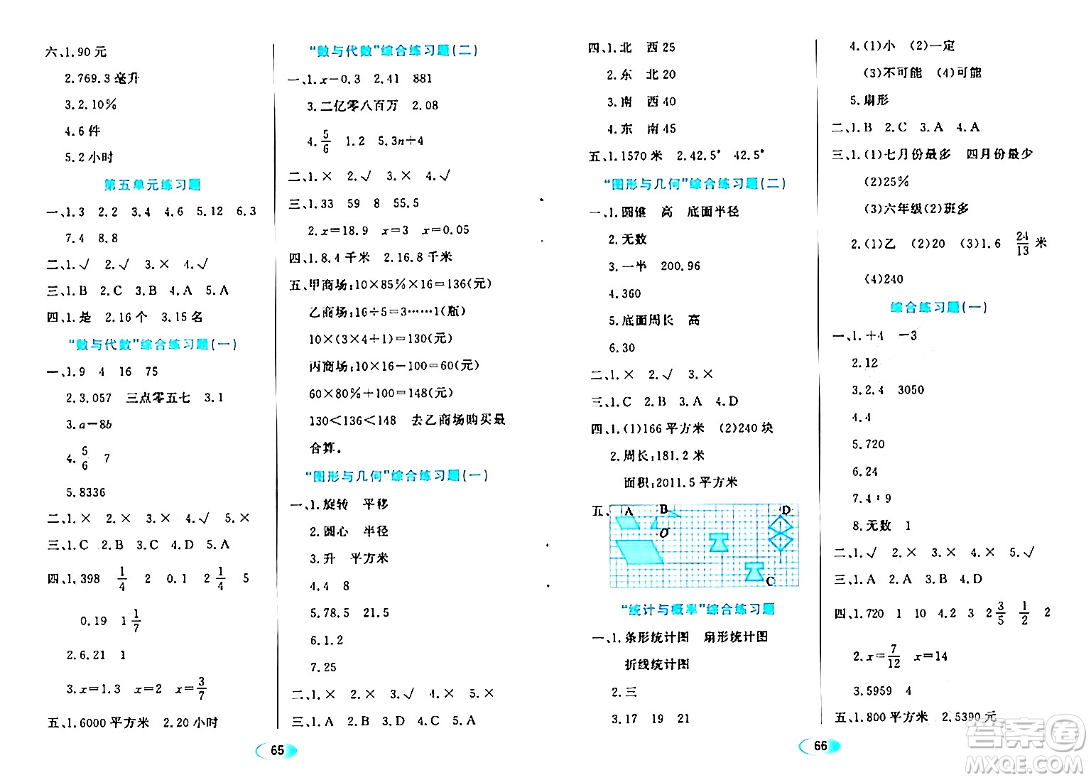 黑龍江教育出版社2024年春資源與評(píng)價(jià)六年級(jí)數(shù)學(xué)下冊(cè)人教版答案