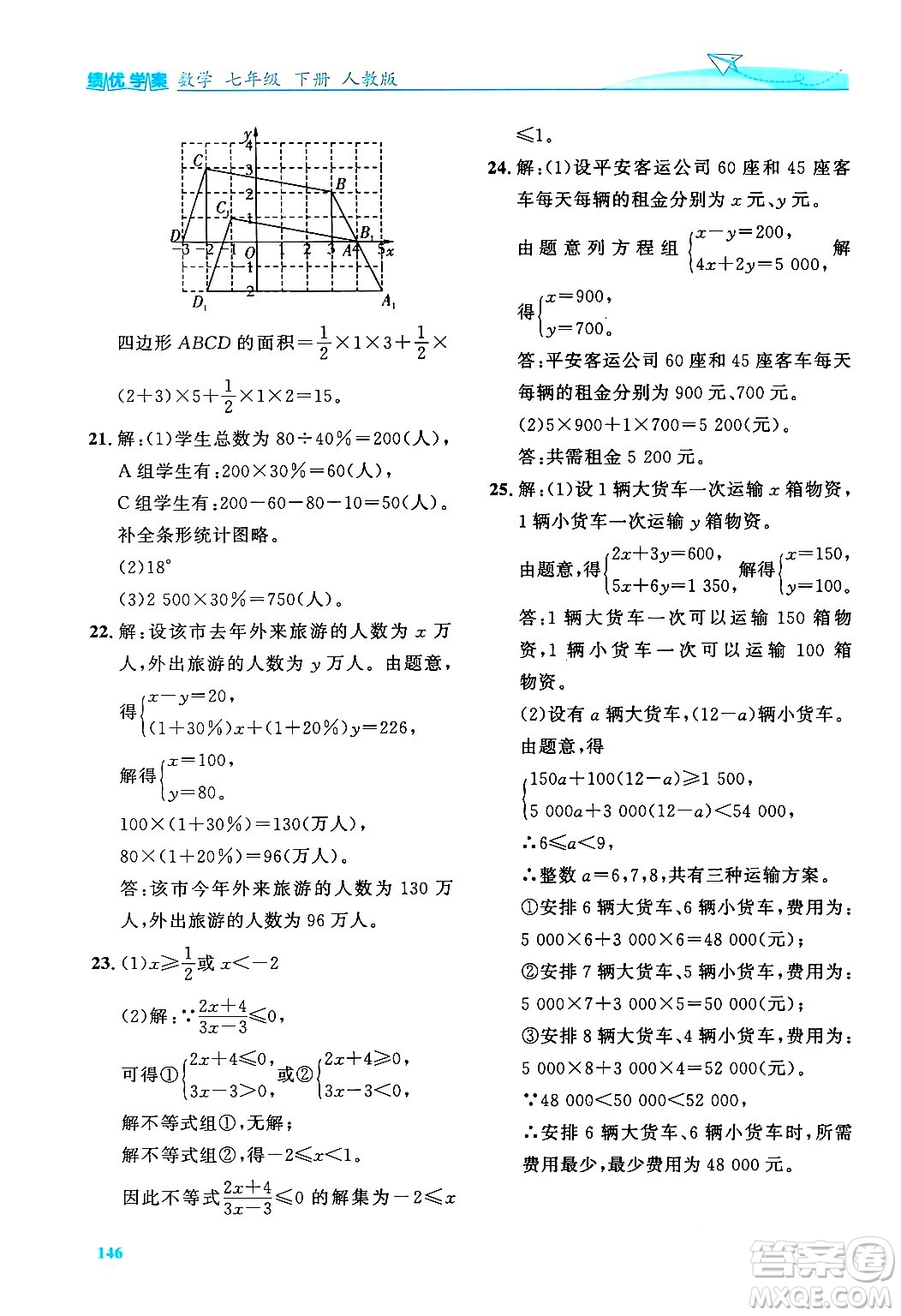 人民教育出版社2024年春績優(yōu)學(xué)案七年級數(shù)學(xué)下冊人教版答案