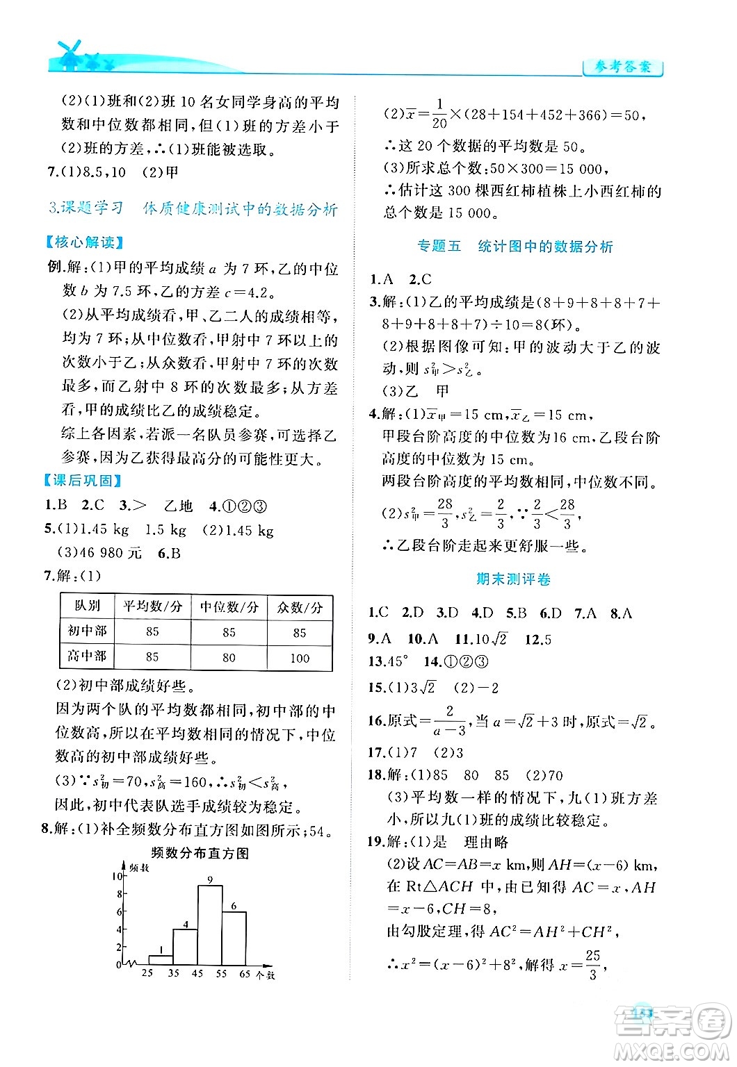 人民教育出版社2024年春績(jī)優(yōu)學(xué)案八年級(jí)數(shù)學(xué)下冊(cè)人教版答案