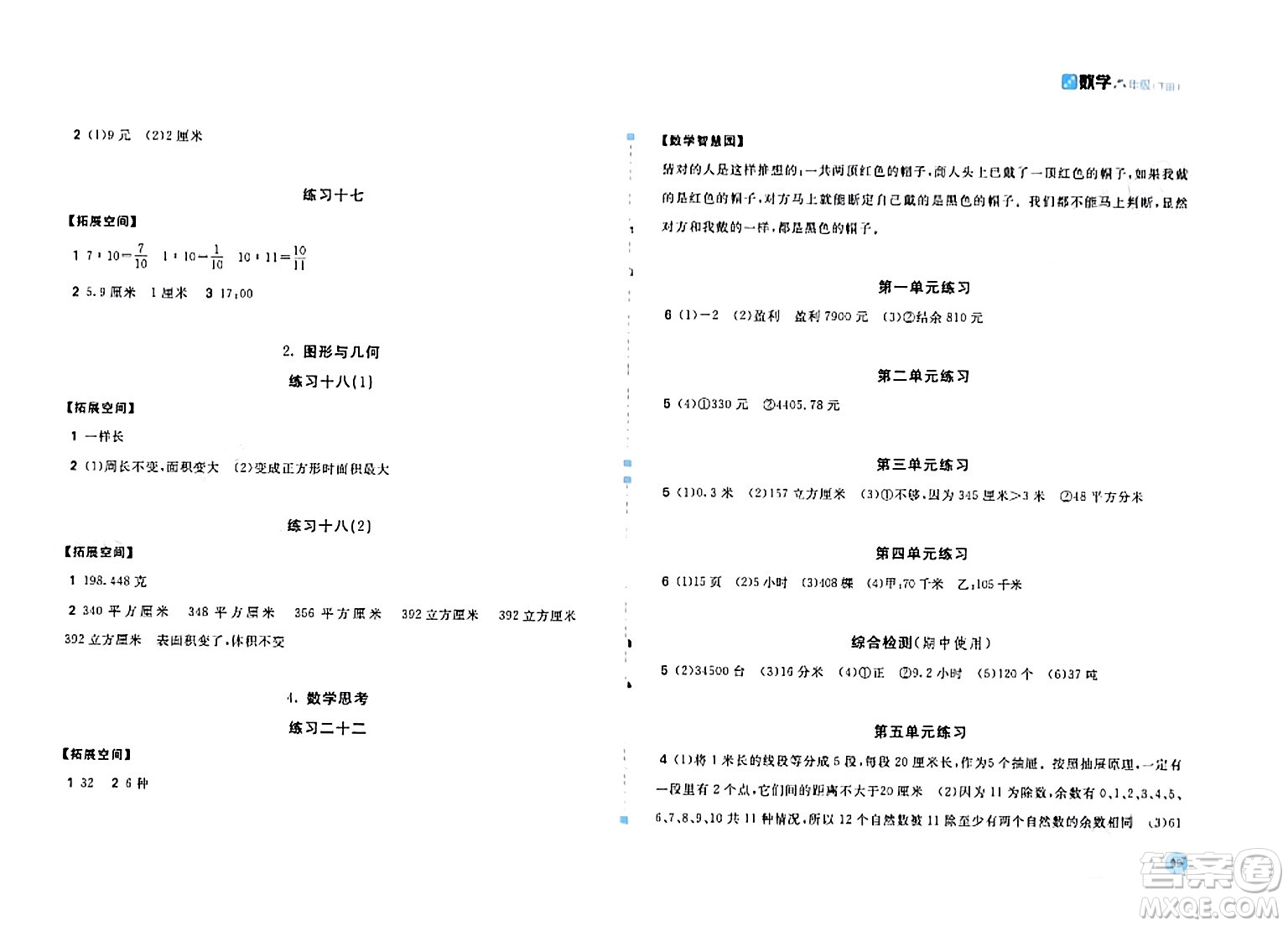 安徽少年兒童出版社2024年春新編基礎(chǔ)訓(xùn)練六年級數(shù)學(xué)下冊人教版答案