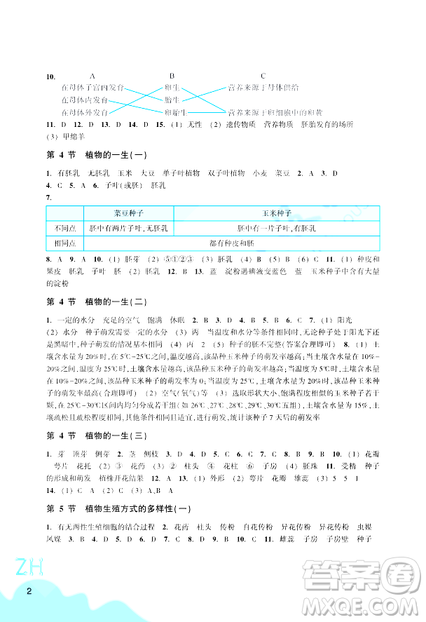 浙江教育出版社2024年春科學作業(yè)本七年級科學下冊浙教版答案