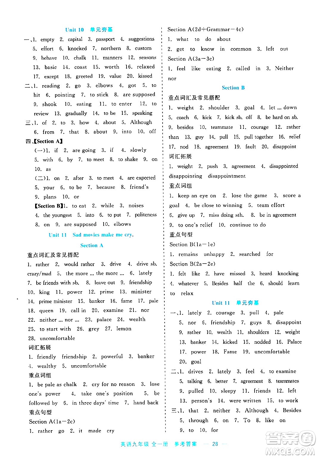 浙江工商大學(xué)出版社2024年春精彩練習(xí)就練這一本九年級英語下冊課標(biāo)版答案