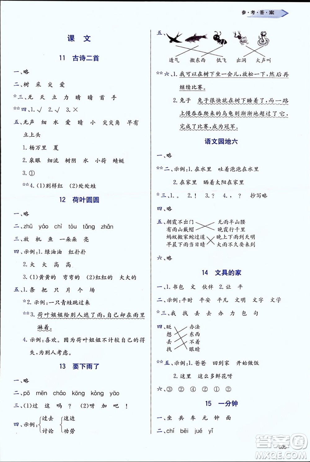 天津教育出版社2024年春學(xué)習(xí)質(zhì)量監(jiān)測(cè)一年級(jí)語文下冊(cè)人教版參考答案