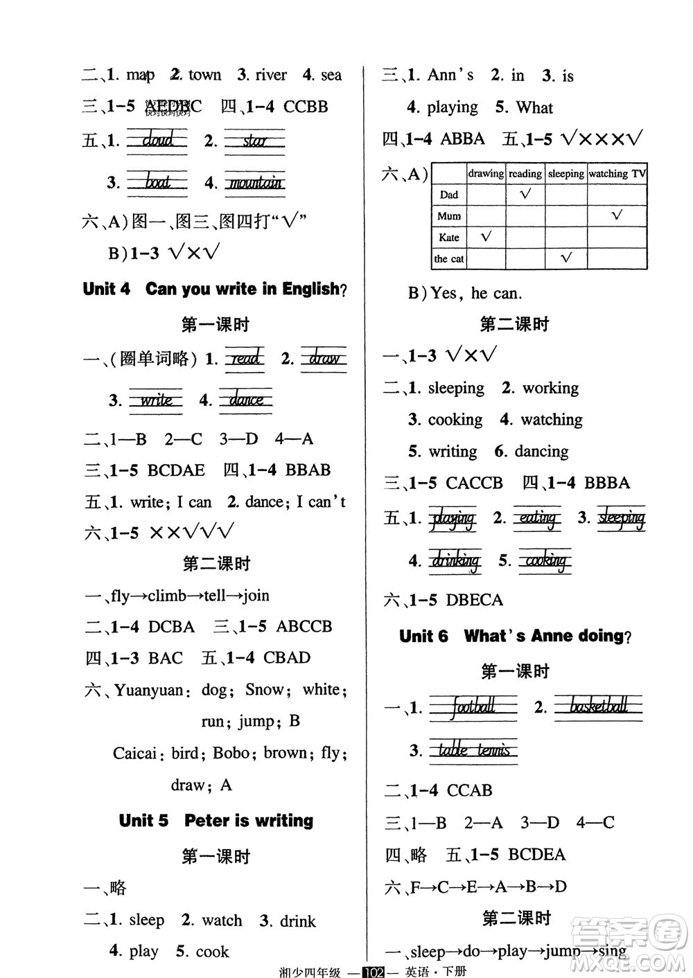 吉林教育出版社2024年春狀元成才路創(chuàng)優(yōu)作業(yè)100分四年級(jí)英語下冊(cè)湘少版參考答案