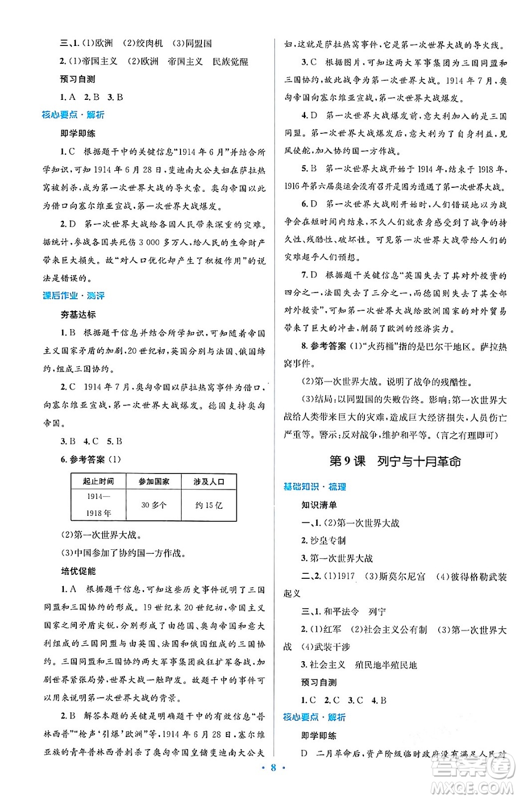 人民教育出版社2024年春人教金學(xué)典同步解析與測(cè)評(píng)學(xué)考練九年級(jí)歷史下冊(cè)人教版答案